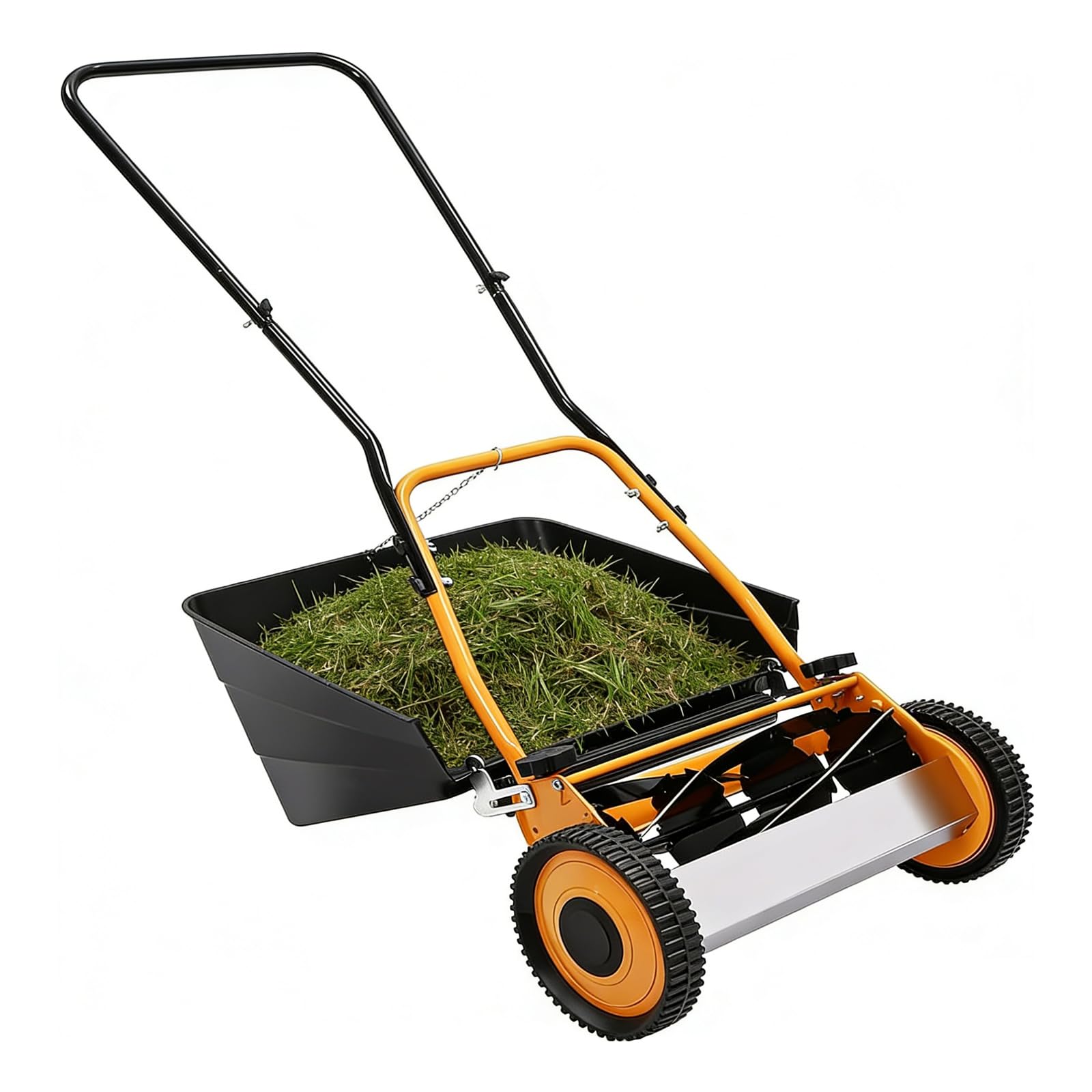 Cortacésped manual de 16 pulgadas, cortadora de césped manual, cortadora de césped con ruedas, cortadora de césped 2 en 1 con bolsa de paja y altura de corte ajustable, para jardines pequeños