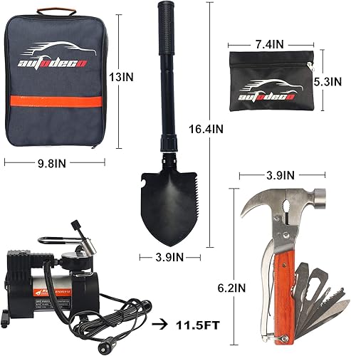 Miniatura 5 de AUTODECO - Kit de emergencia para automóvil en carretera, resistente, de alta calidad, incluye cables de puente de 13 pies, compresor de aire