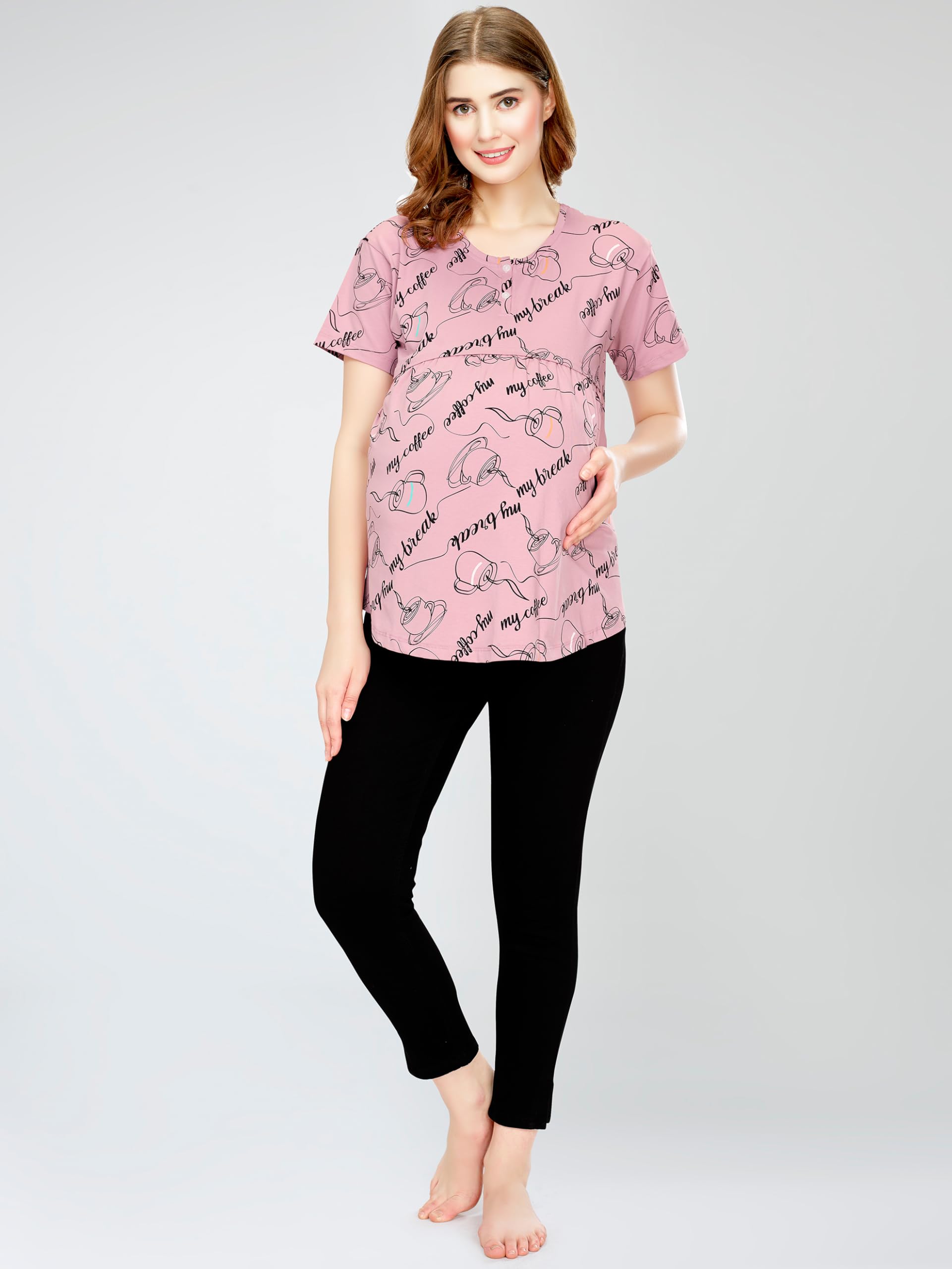 ZEYO Women's Cotton Mauve Maternity Top Cup & Saucer Printed Feeding T-Shirt 5813 - Image 6 thumbnail