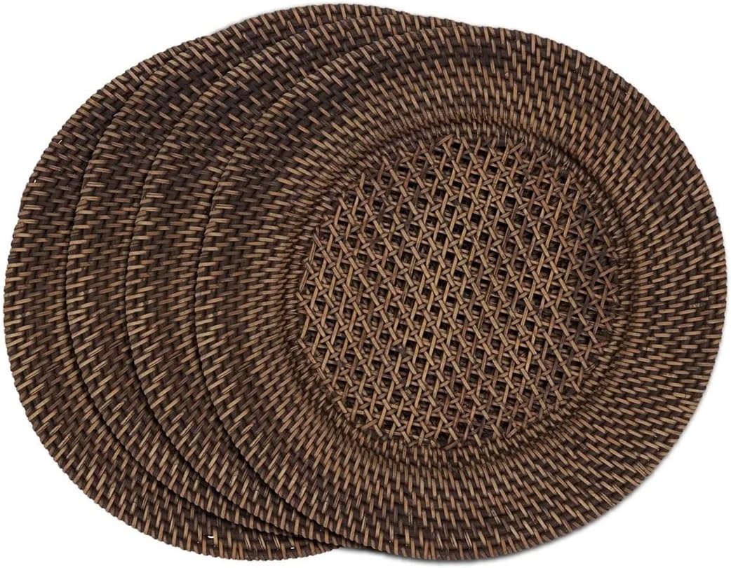Fennco Styles Handmade Rattan Decorative Charger Plates 13" Round, Set of 4 - Brown Woven Charger Plates for Banquets, Family Dinners, Special Events and Home Décor