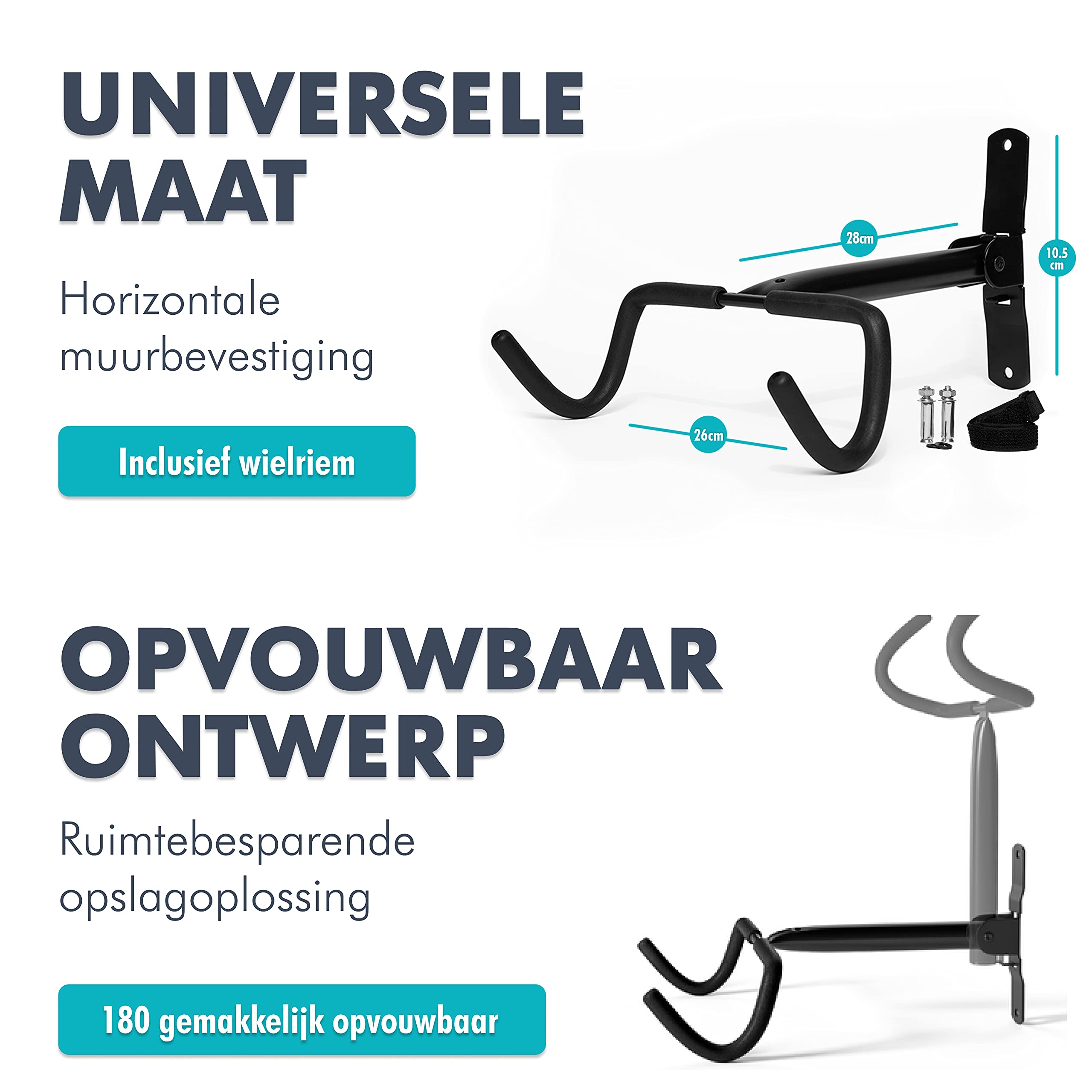 Charles Daily Opvouwbare Muurbeugel Fiets – Fietsendrager Muur - Ruimtebesparende Fietsbeugel Voor Racefiets Voor In De Garage En Appartement Met Extra Sterke Framebescherming Core Black