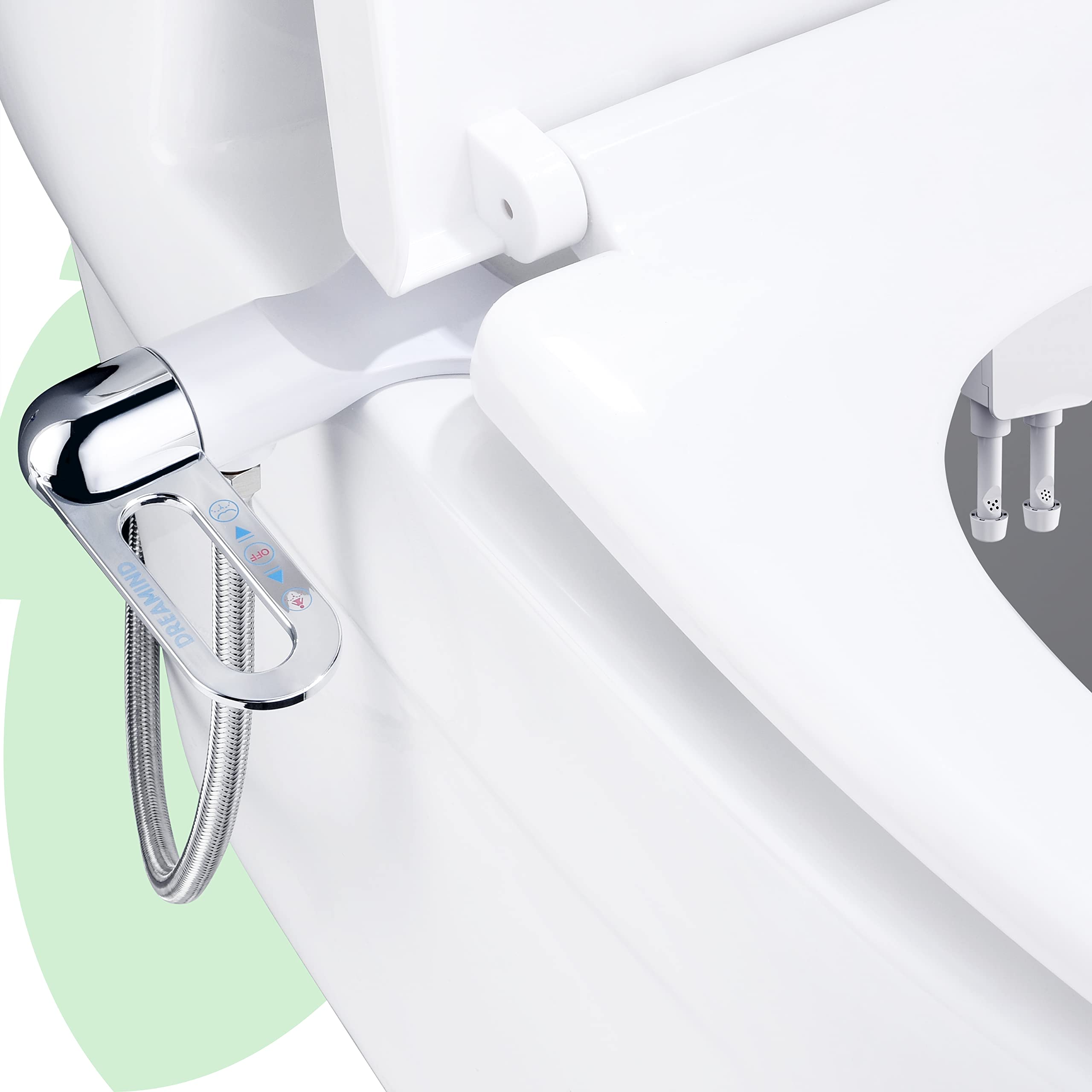 DREAMIND Bidet Attachment for Toilet, Ultra-Slim Bidet Non-Electric with Dual Nozzle(Rear/Feminine Wash) Fresh Water Sprayer with Adjustable Pressure, Bidet Seat Attachment with Brass Inlet