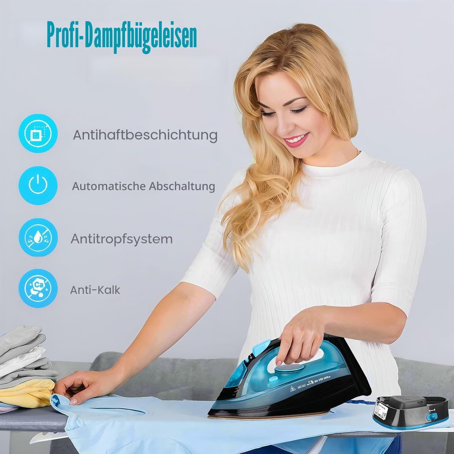 Bügeleisen, Dampfbügeleisen 2400W KabellosesBügeleisen Powersteam Ultra Keramik-Bügelsohle, Selbstreinigungs- & Sprühwasserfunktion, Tropfstopp, Dampfbügeleisen Automatische Abschaltung