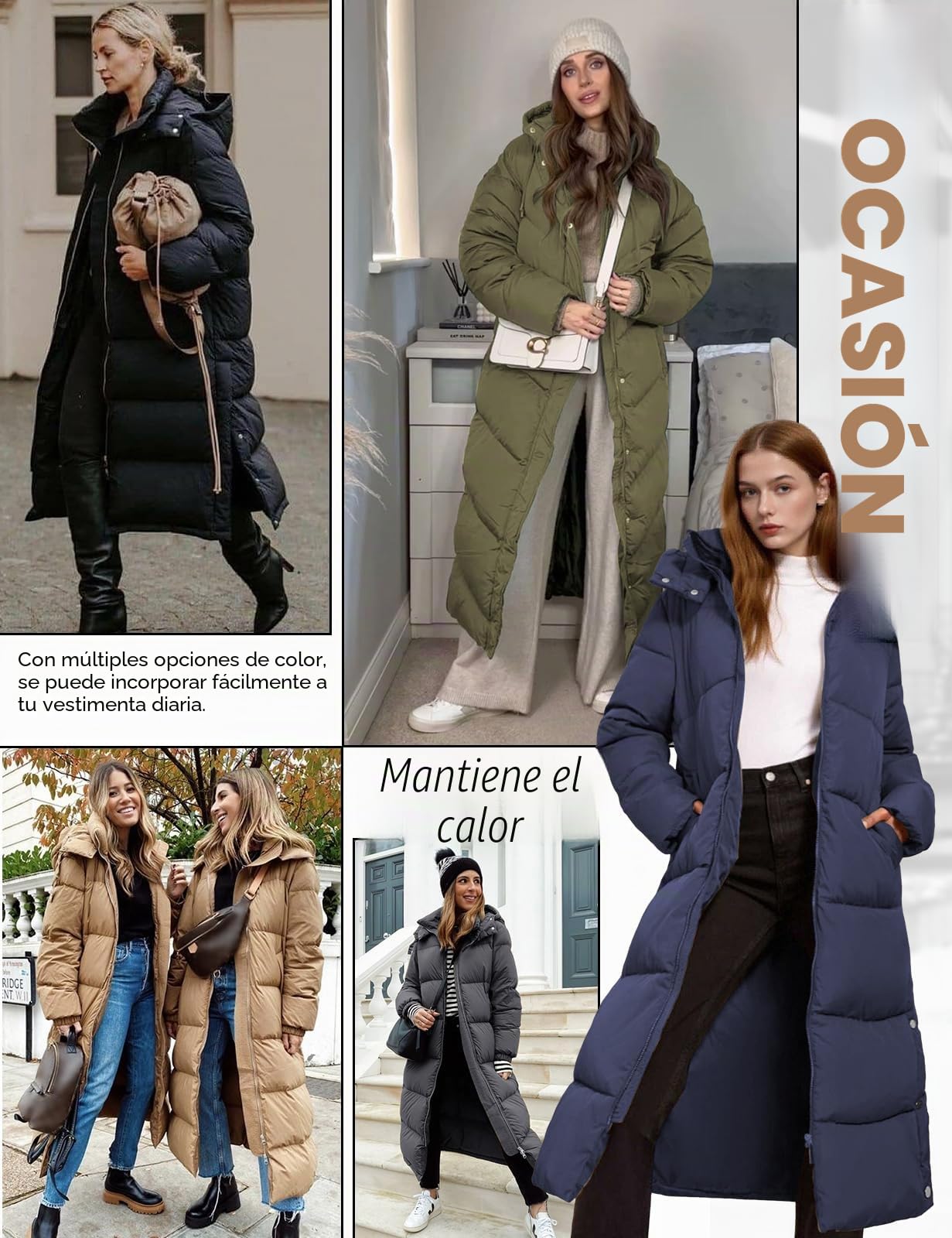 CMTOP Abrigos de Invierno para Mujer Larga Chaqueta con Capucha Cálido Hasta Los Tobillos Parka Elegante Abrigo de algodón Grueso Coat para Exteriores con Cremallera y Bolsillos