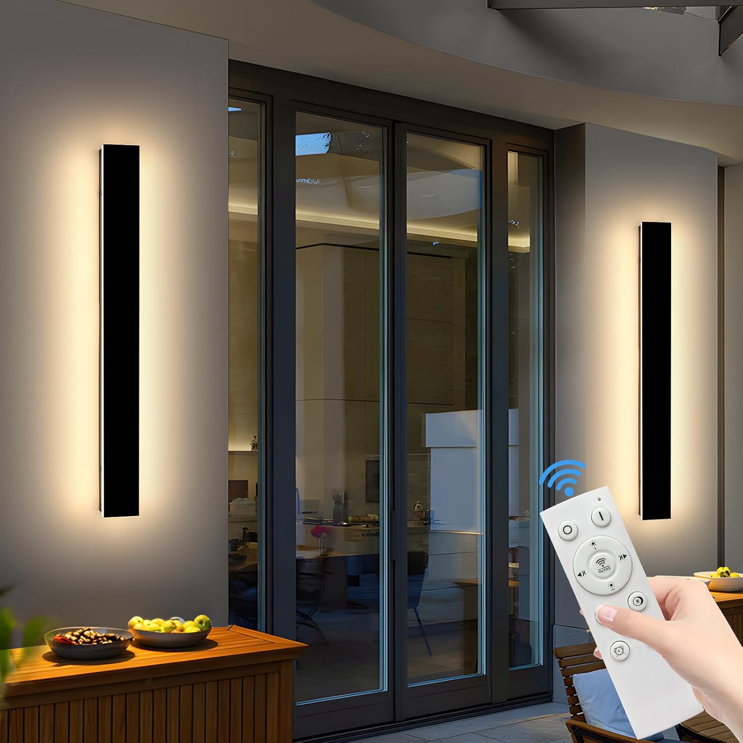 Mikeru 2 Pack 23.6inch Modern Outdoor Wall Sconce, 3000K/4500K/6000K 3 Color Temperature LED Exterior Light Fixtures, Modern Long Porch Lights Wall Sconce for Garage, Doorway, Porch, Patio