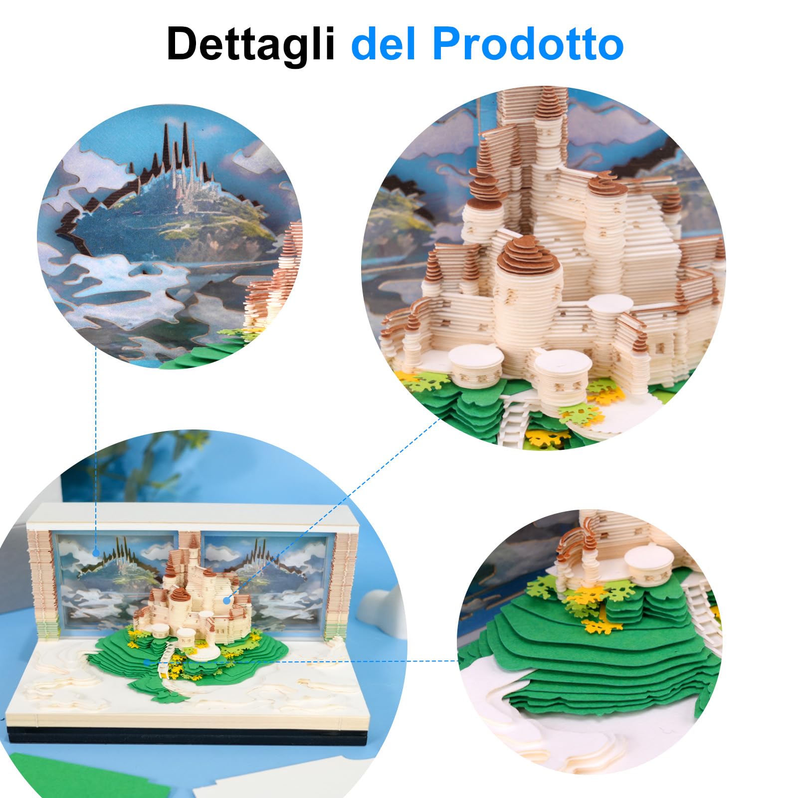 Calendario settimanale 3D 2026 – Città nel cielo | Calendario fai da te con modello di carta castello come decorazione da scrivania, incantevole decorazione invernale