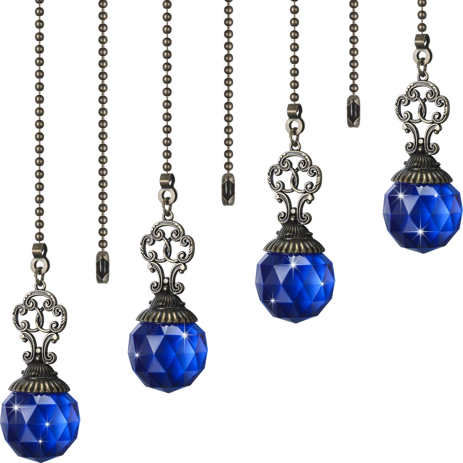 Hicarer 4 Pcs ceiling fan pull chain Crystal pulls String,Blue