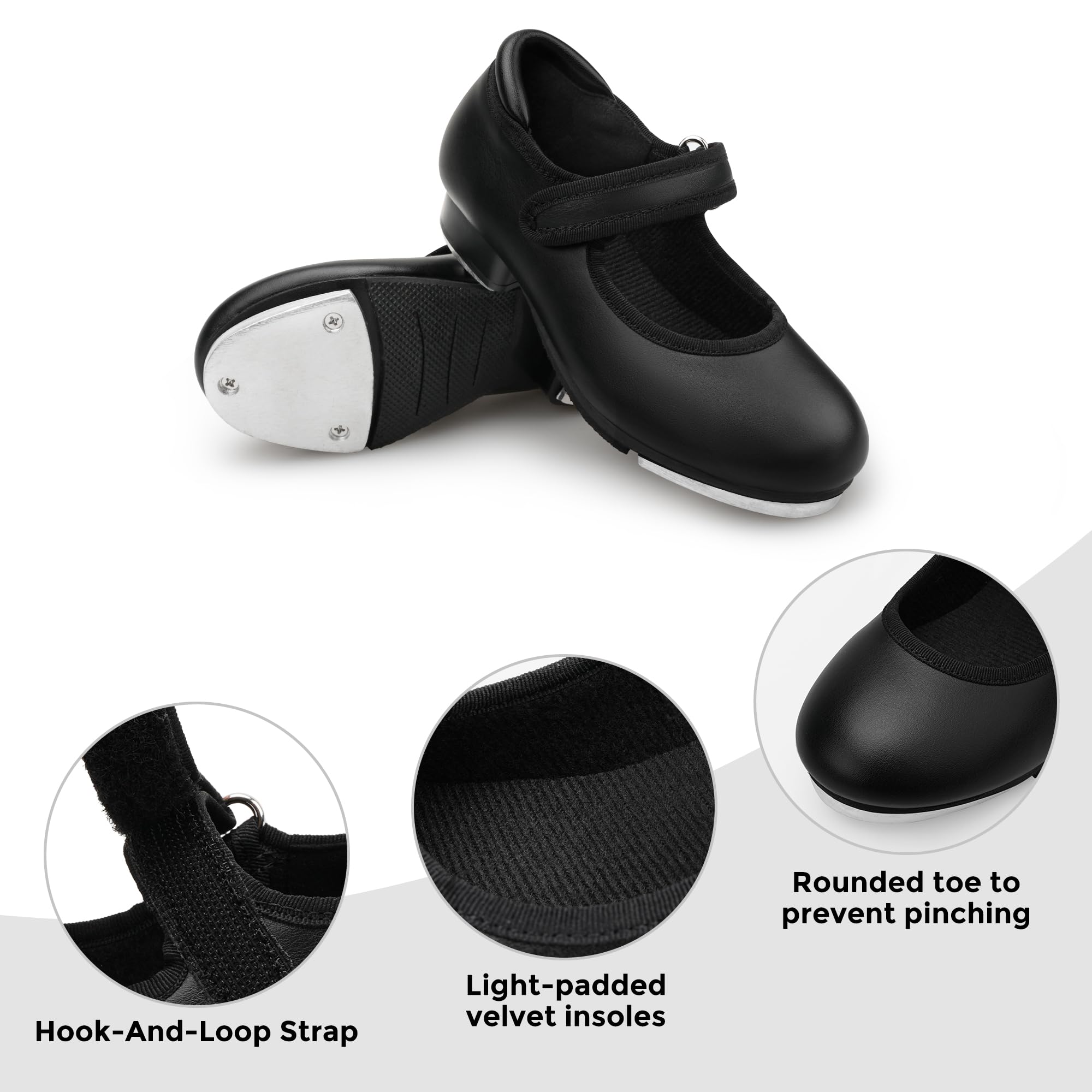 Stelle Tap Shoes for Girls Toddler Boys PU Leather Dance Shoes(Toddler/Little Kid/Big Kid)(Black PU,8MT)