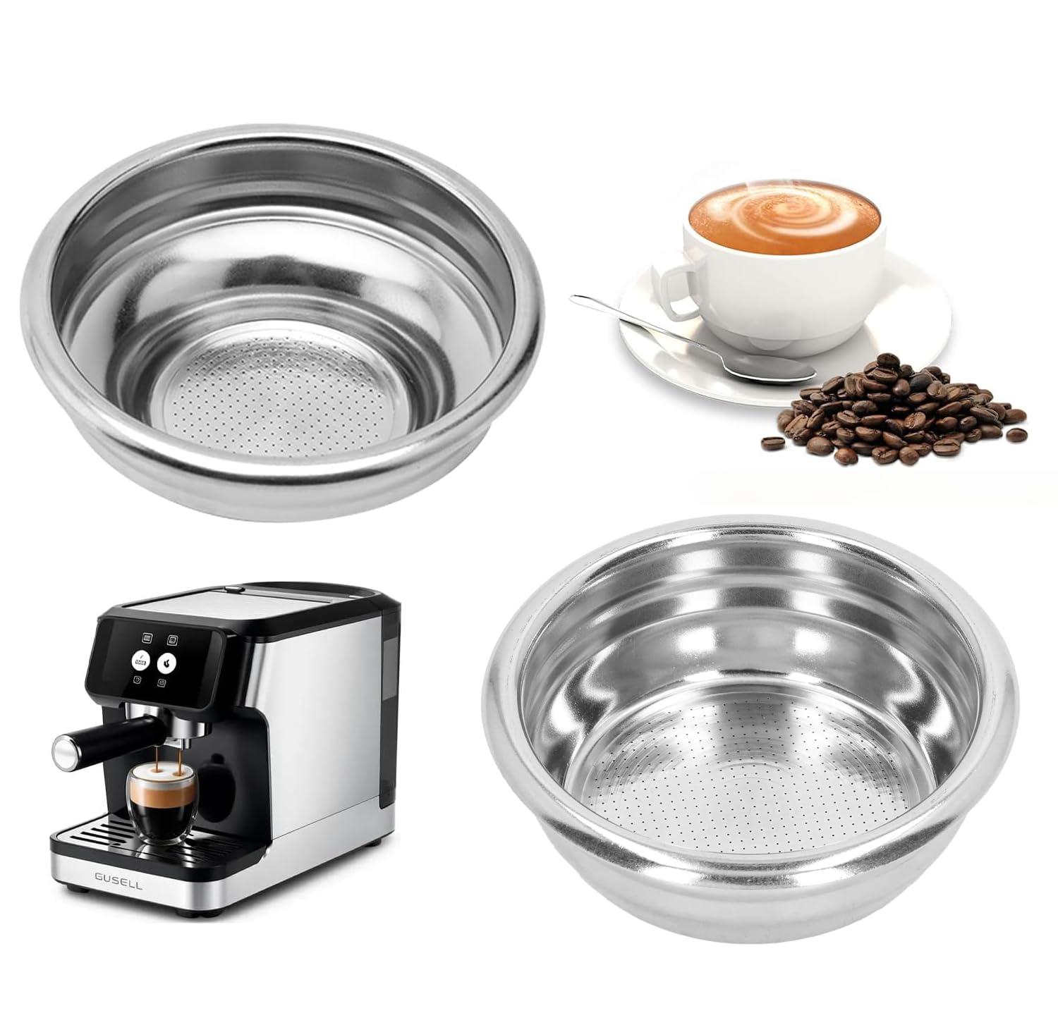 Cestello Filtro Caffè In Acciaio Inox, Filtro Permanente Riutilizzabile Per Macchina Da Caffè, Doppio Cup, Accessori