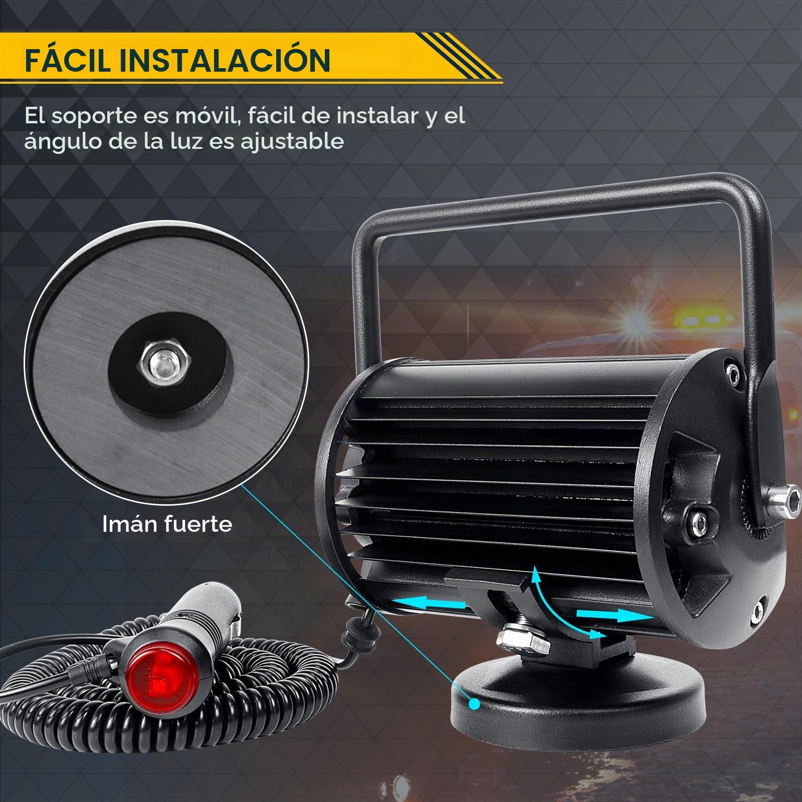 SKYWORLD Faros trabajo led con imán 15cm 72W portatil lámpara trabajo led 12V 24V inundación con soporte de base magnética para off road camión coche todoterreno suv 4x4 vehículos