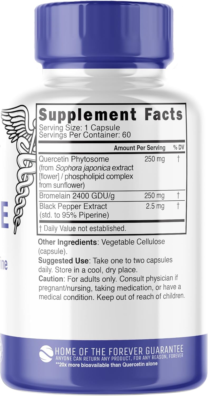 Nutri 500 mg Liposomal Quercetin Phytosome with Bromelain and Piperine - Patented 20x More Bioavailable - Supports Immune/Cardiovascular Health - 60 Capsules - 3rd Party Tested & GMP Certified
