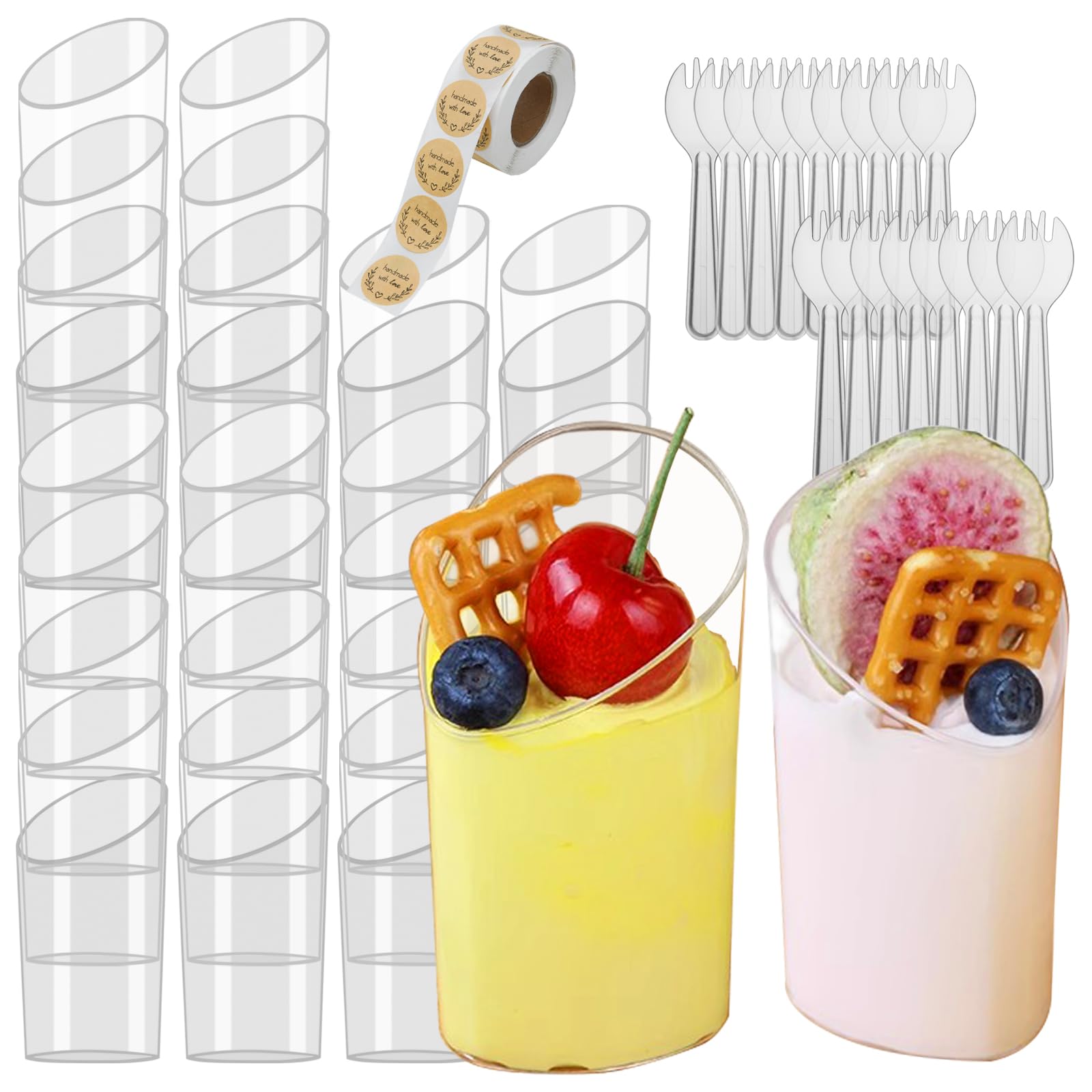 Tisovixo Clear Dessert Cups with Spoons, 100 Pack 3oz Mini Dessert Cups,Parfait Appetizer Cup, Reusable Mini Serving Cups for Party Desserts Halloween Thanksgiving Christmas