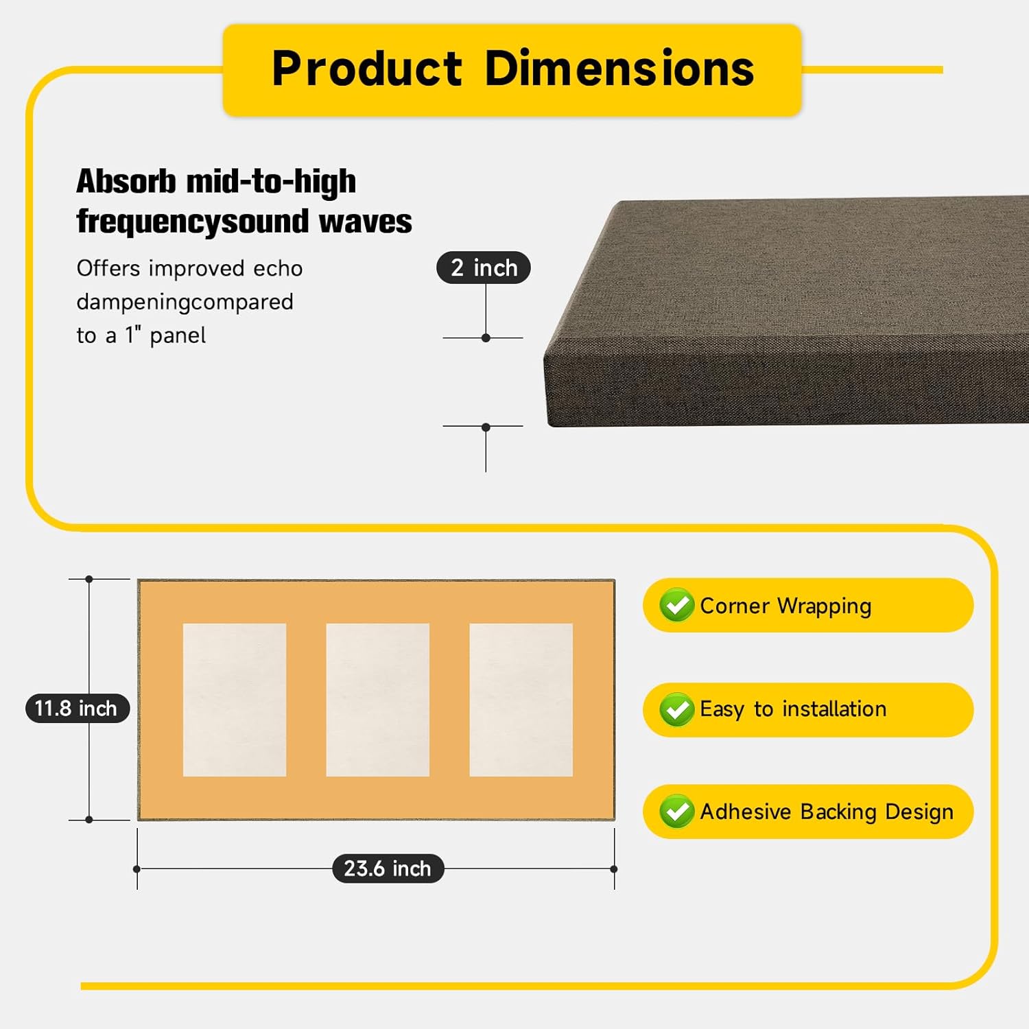 4 PCS 2" Thick Acoustic Panels, 23.6" x 11.8", Fiberglass Sound Absorbing Panels, Fabric Wrapped Soundproof Wall Panels, Noise Dampening for Studio, Home Office, Home Theater (Brown)