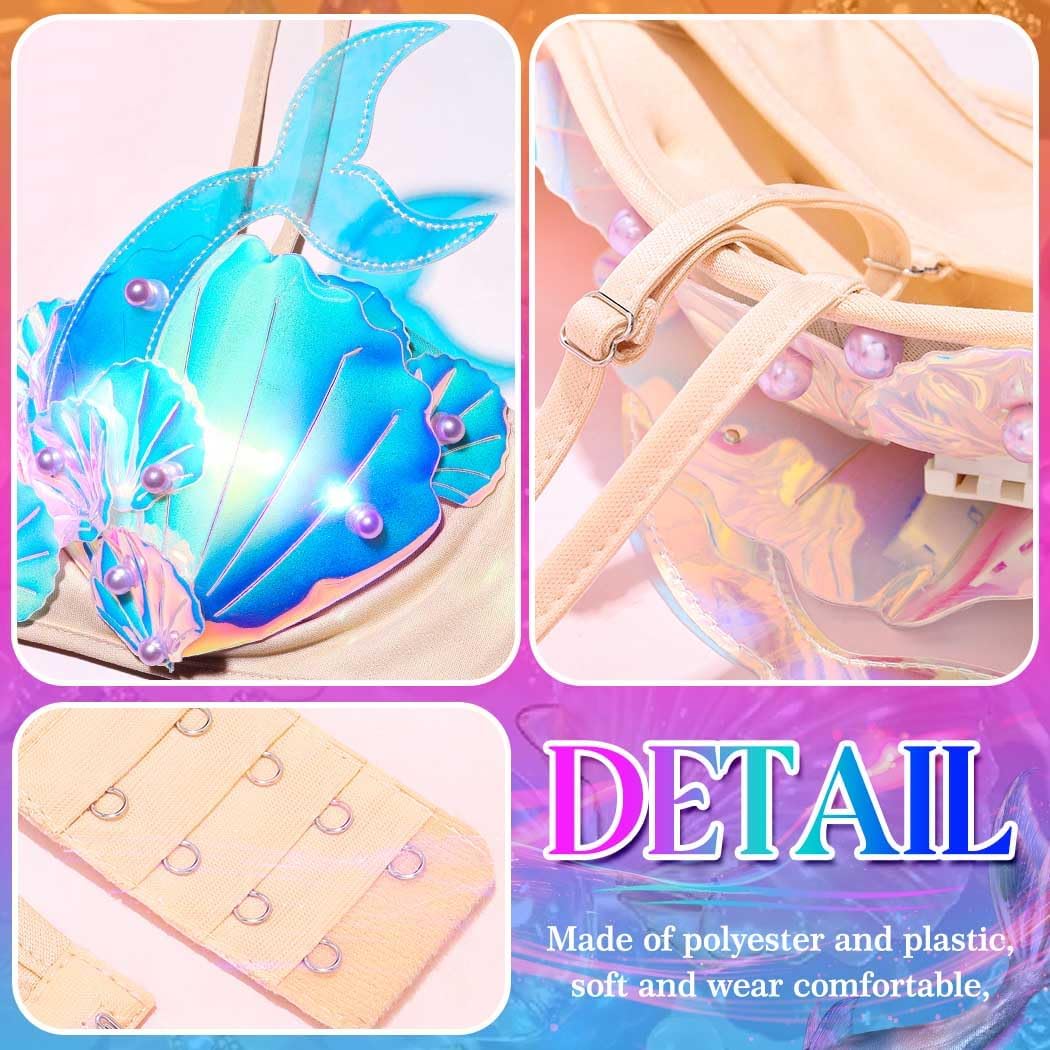 Nicute Women's Light up Bikini Top LED Seashell Bra Top Beach Glowing Mermaid Crop Top for Adult White - Image 4