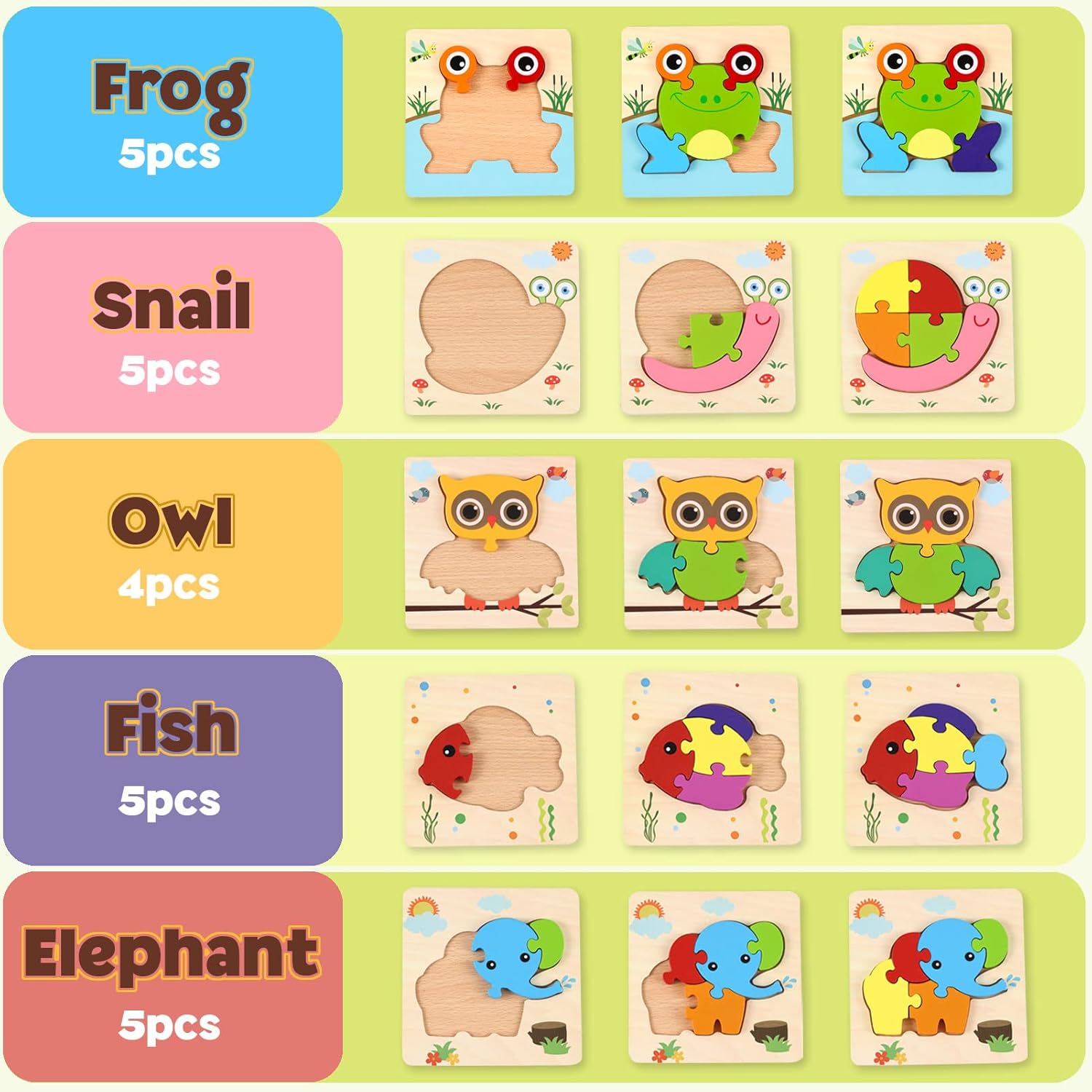 Wooden Jigsaw Puzzles - Educational Wooden Puzzles in Animal Design Shapes with Vibrant Colors, Set of 5 Brain Teaser Puzzles for Boys and Girls with Drawstring Storage Bag : Toys & Games