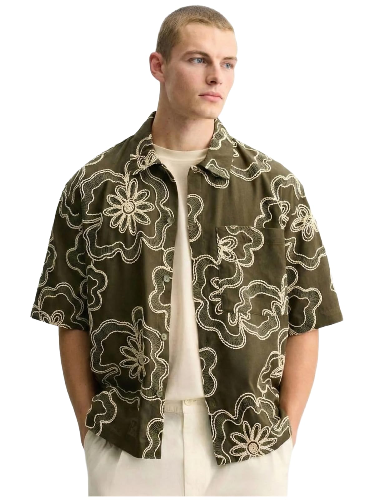 GoSriKi Men Shirt Viscose Embroidered | Shirt for Men Regular Fit | Elbow Sleeve Collar Neck Stylish Mens Casual Shirt | Trendy Mens Wear Clothing Tops for Man Fashion Outfit Casual Formal in neutral