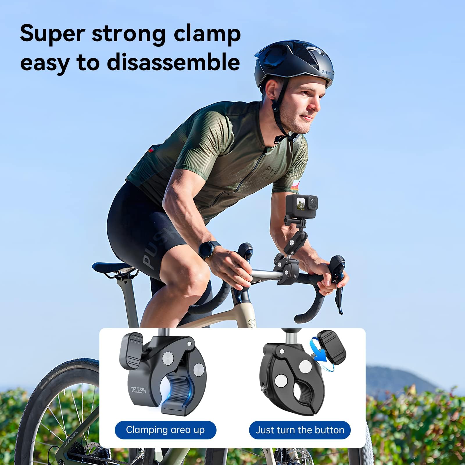 Telesin Super morsetto bicicletta Clip per fotocamera per moto