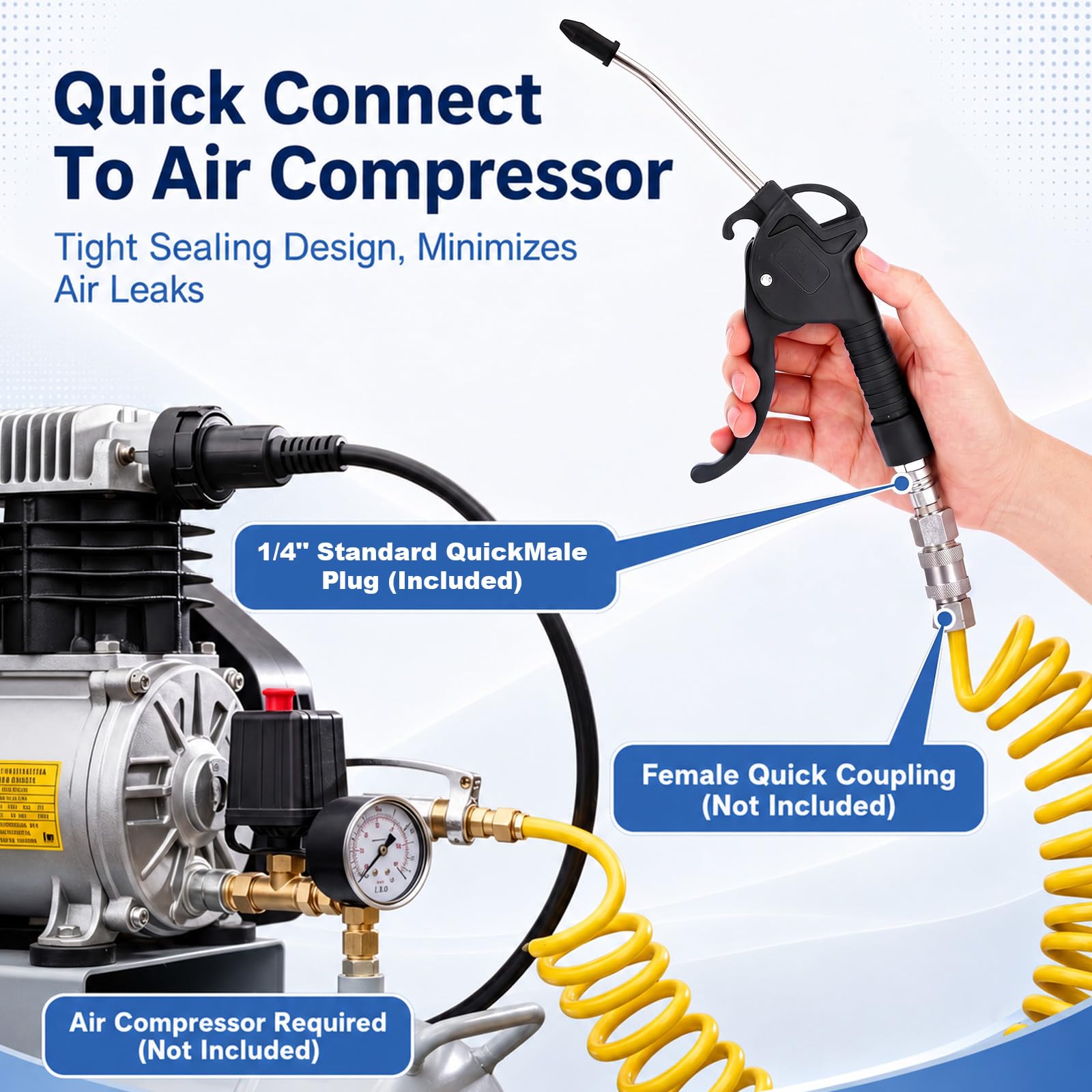 Honoson 20 pistole ad aria compressa, ugelli lunghi per compressore, con ugelli piegati lunghi 25,4 cm, in acciaio inox, per uso domestico industriale, rimozione della polvere e dettagli dell'auto