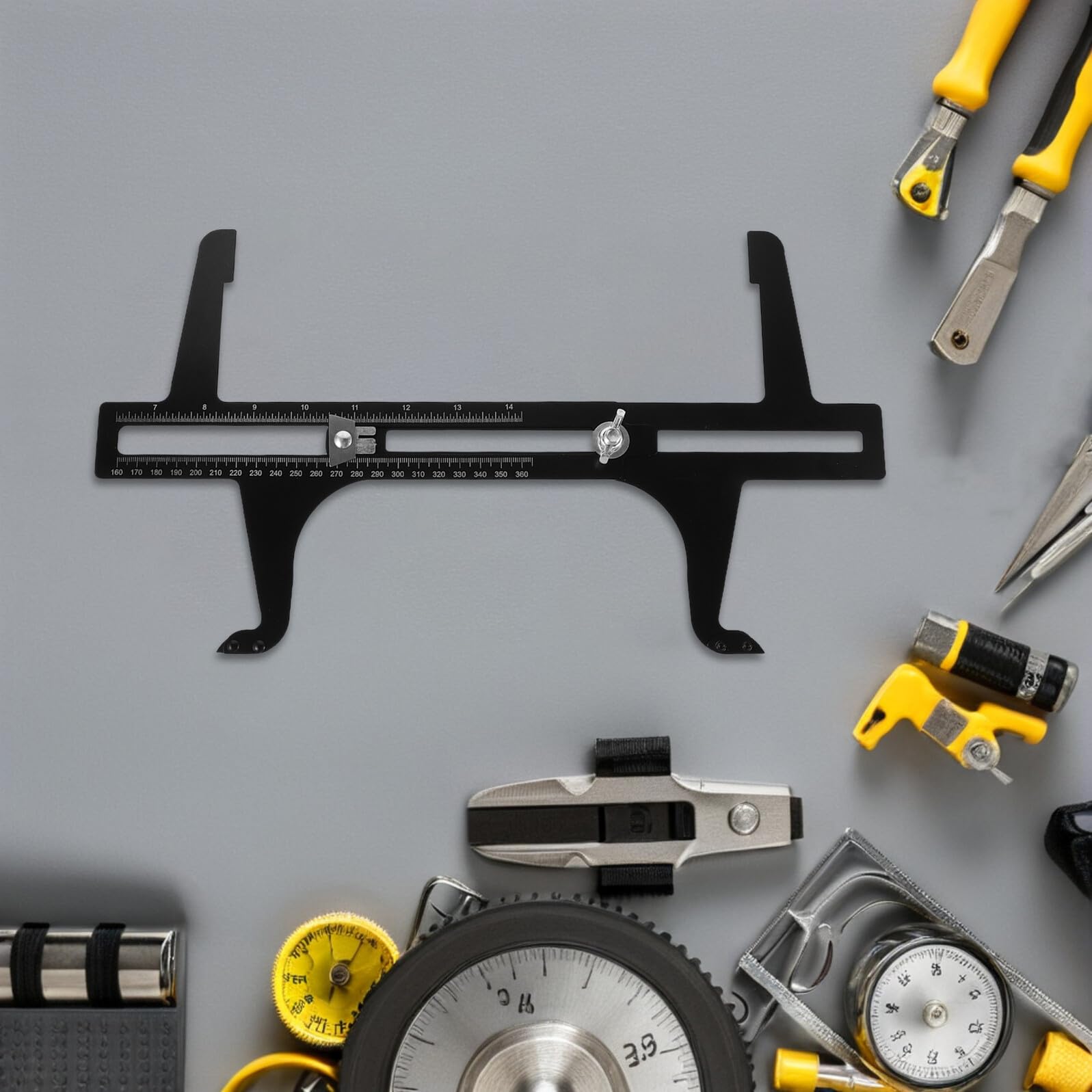 NUOBESTY Herramienta para Ajustar Frenos de Rueda y Disco Calibrador de Pastillas de Freno de Acero Doble Escala 160-360 MM Medidor Profesional en Reparación Automotriz