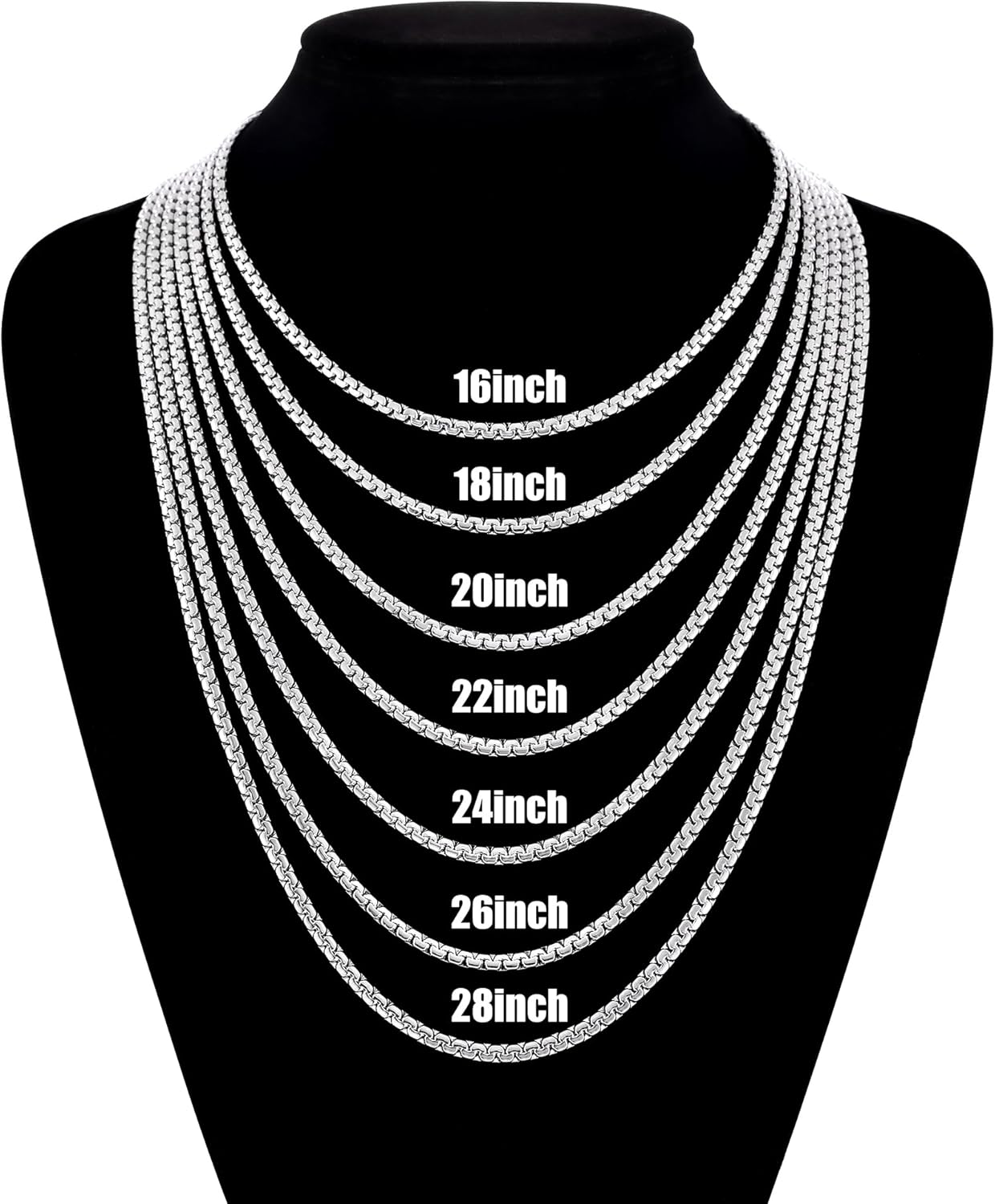 Fiusem Flat Box Chains for Men, 2.5/3/4/4.5/5mm Silver Tone Box Chain Necklace, Stainless Steel Necklaces for Men and Women 16-28 Inches, Jewelry Gift - Image 7