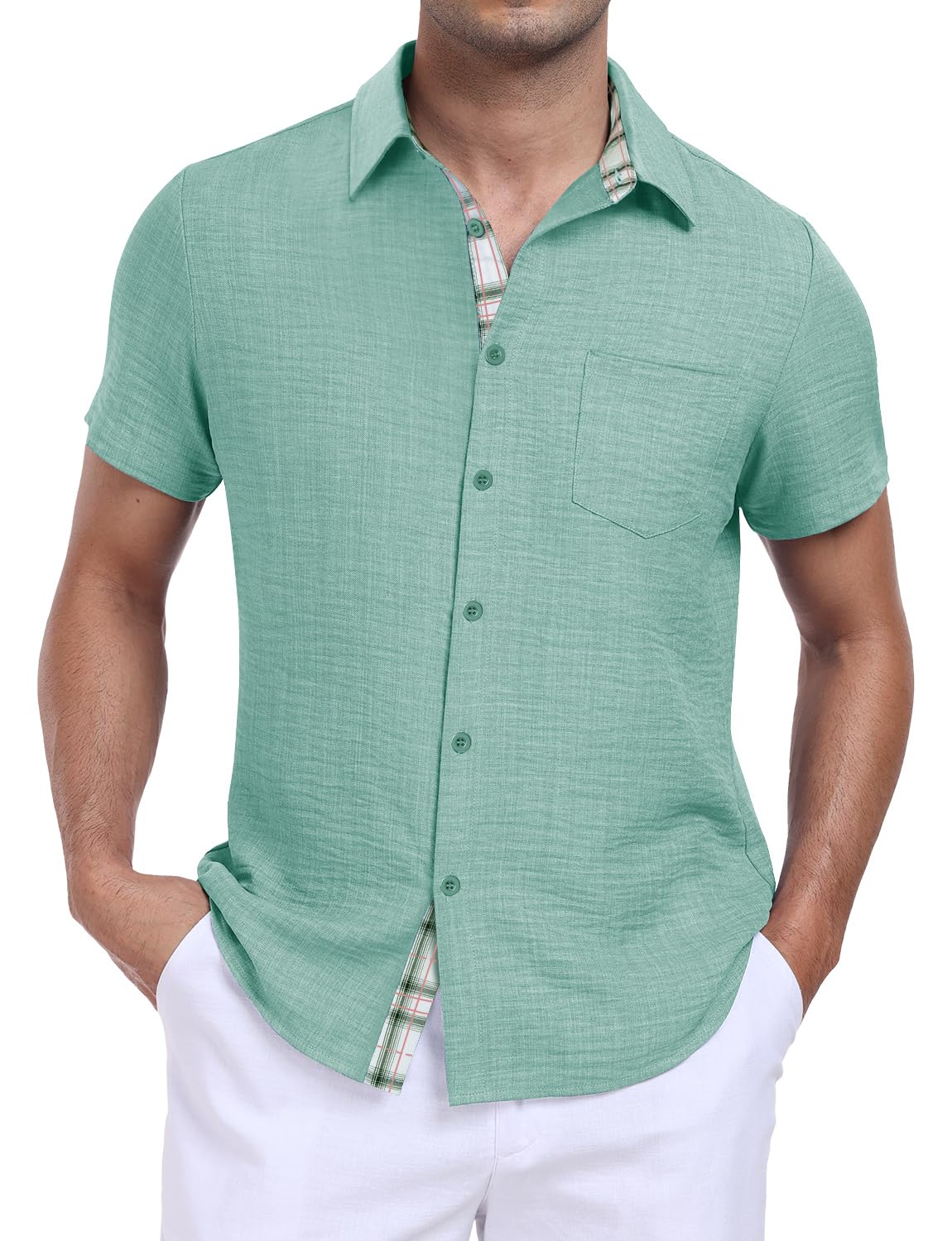 TUREFACE Mens Button Down Dress Shirts Short Sleeve Casual Summer Collared Shirts with Chest Pocket