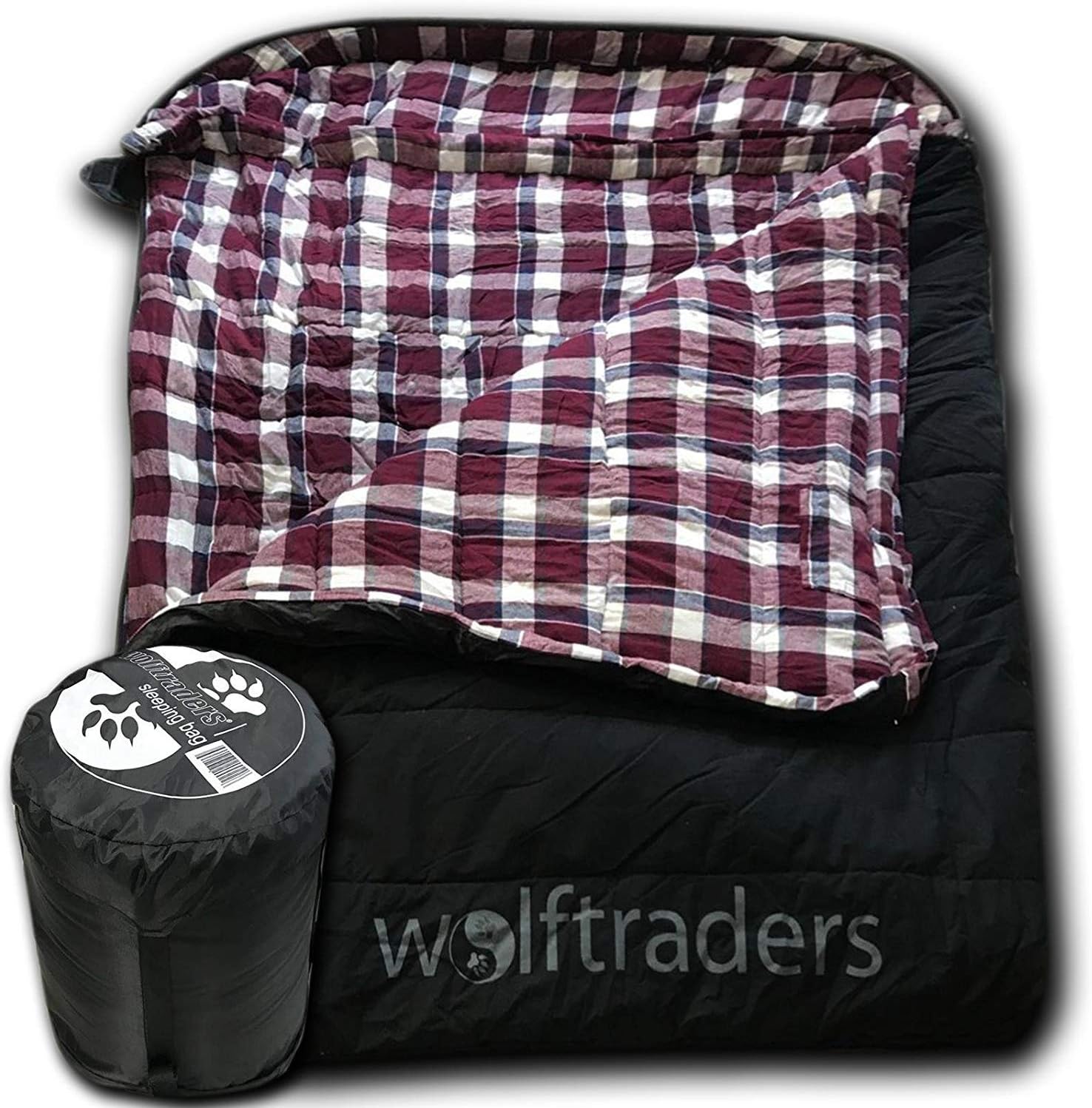 TwoWolves +0 Degree Premium Canvas Two Person Sleeping Bag, Black/Purple