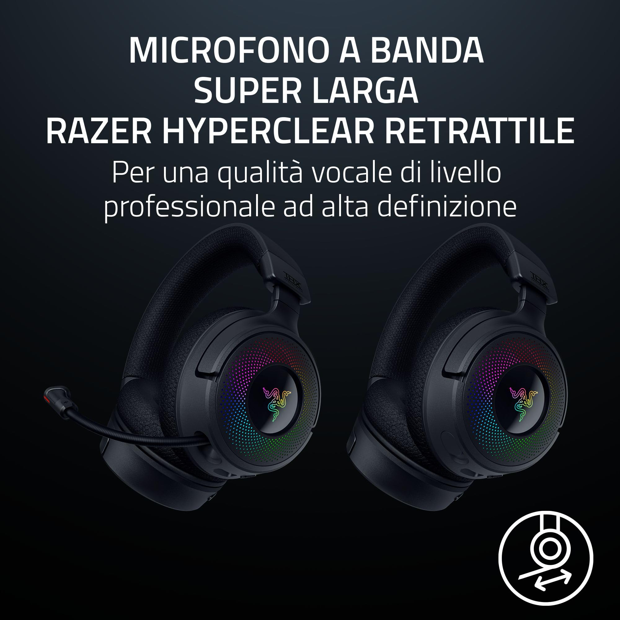 Razer Kraken V4 - Cuffia da gioco wireless (connettività a 3 modalità, Driver TriForce da 40mm, illuminazione del auricolare RGB a 9 zone, regolazione del mix e del volume, THX Spatial Audio) Nero