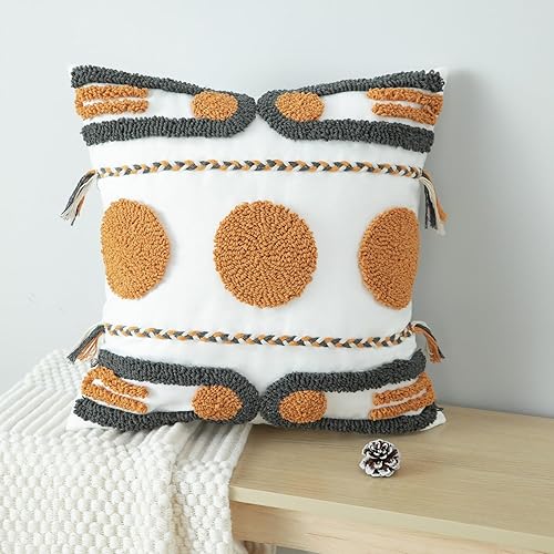 Miniatura 2 de VOGOL Funda de almohada con patrón geométrico, fundas de almohada bohemias con bordado 3D para cama, funda de cojín cuadrada decorativa para el