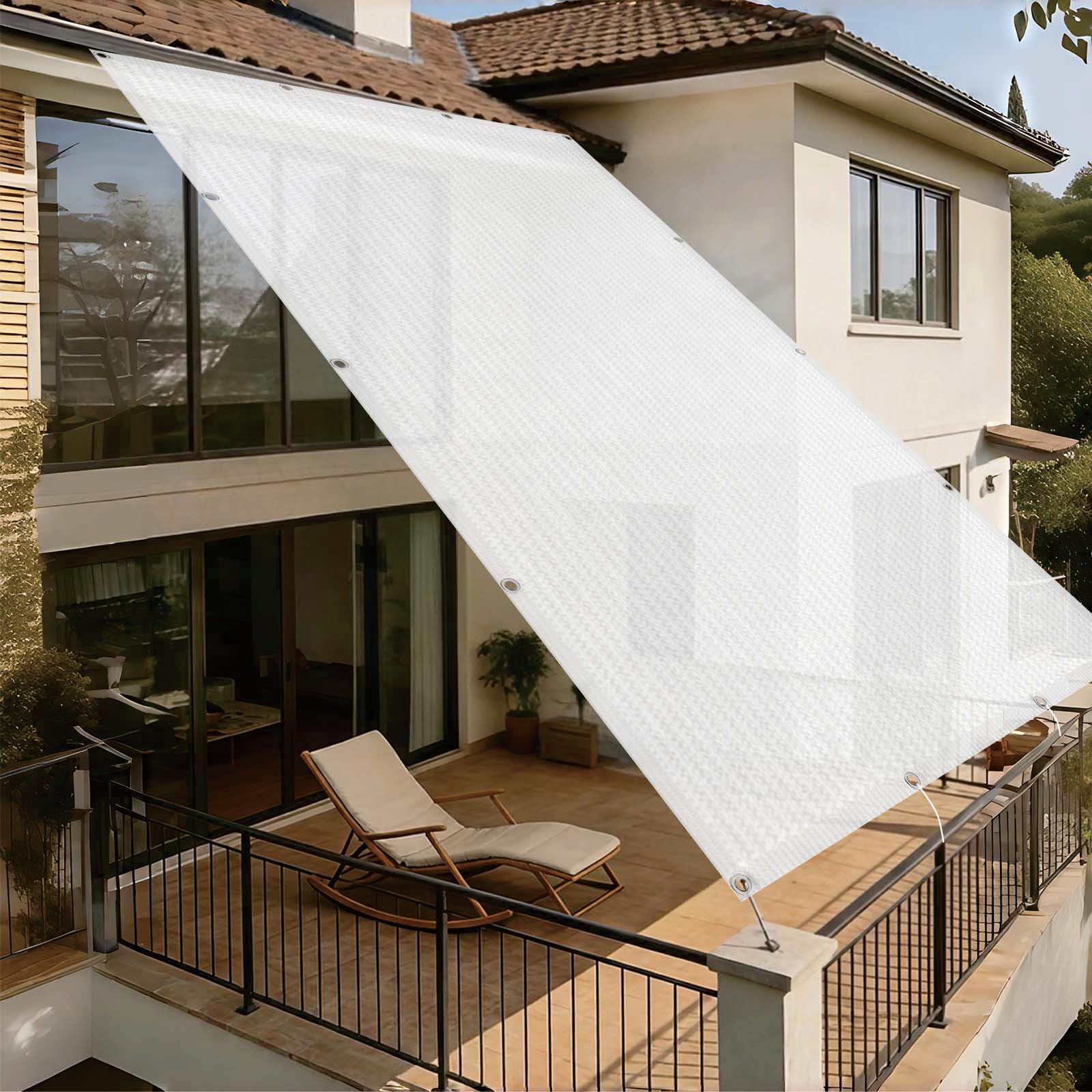 Tkanina Cieniująca 220 x 615 cm Oddychające HDPE – 95% Blokady Uv, 90% Zacienienia Siatka Cieniująca HDPE (Pokrowiec) Z Oczkami, Z Linką I Opaskami Kablowymi Do Ogrodu, Biały