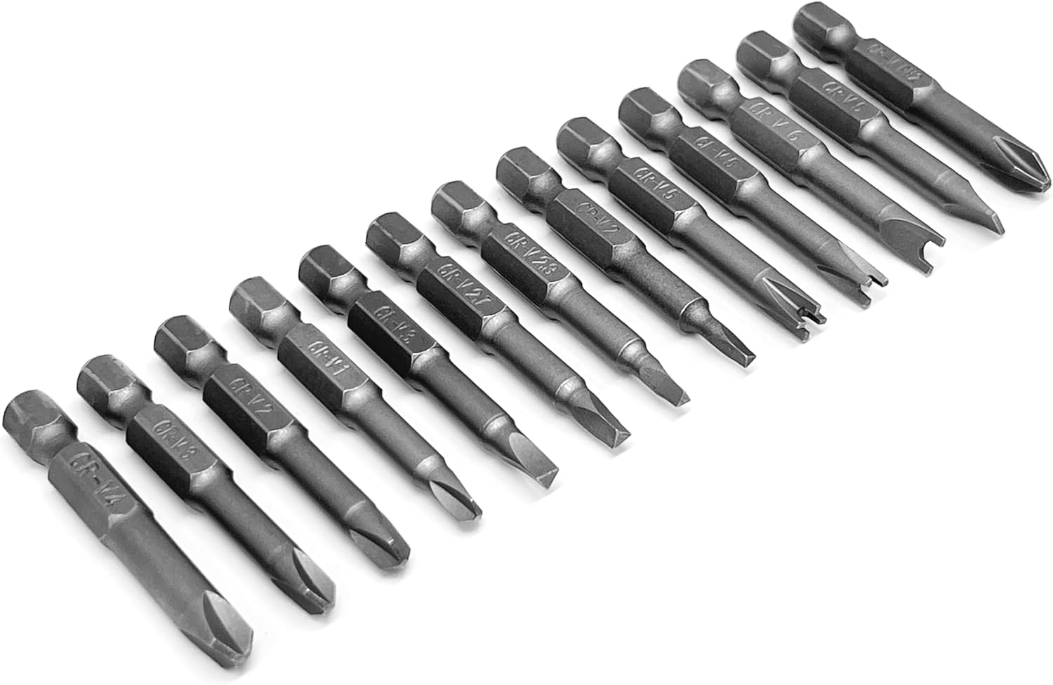 13 pcs OHIY Special Shape Screwdriver Insert Bit Set Phillips, Slotted, Spanner, Y-Type, Triangle, Inner Cross, 3-Points, Durable CR-V Steel, 2" Long Shank with Standard 1/4" Hex Drive