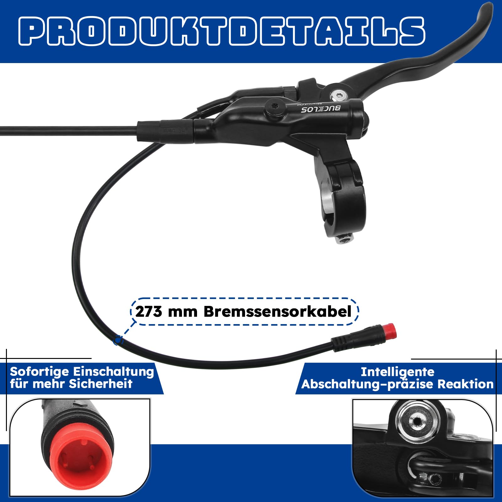 E-Bike Hydraulik-Scheibenbremsensatz – 2/4 Kolben, elektrisch abschaltbar, Links vorne 1100 mm, rechts hinten 1800 mm, Hebel aus Aluminiumlegierung für Roller/MTB-Mountainbike