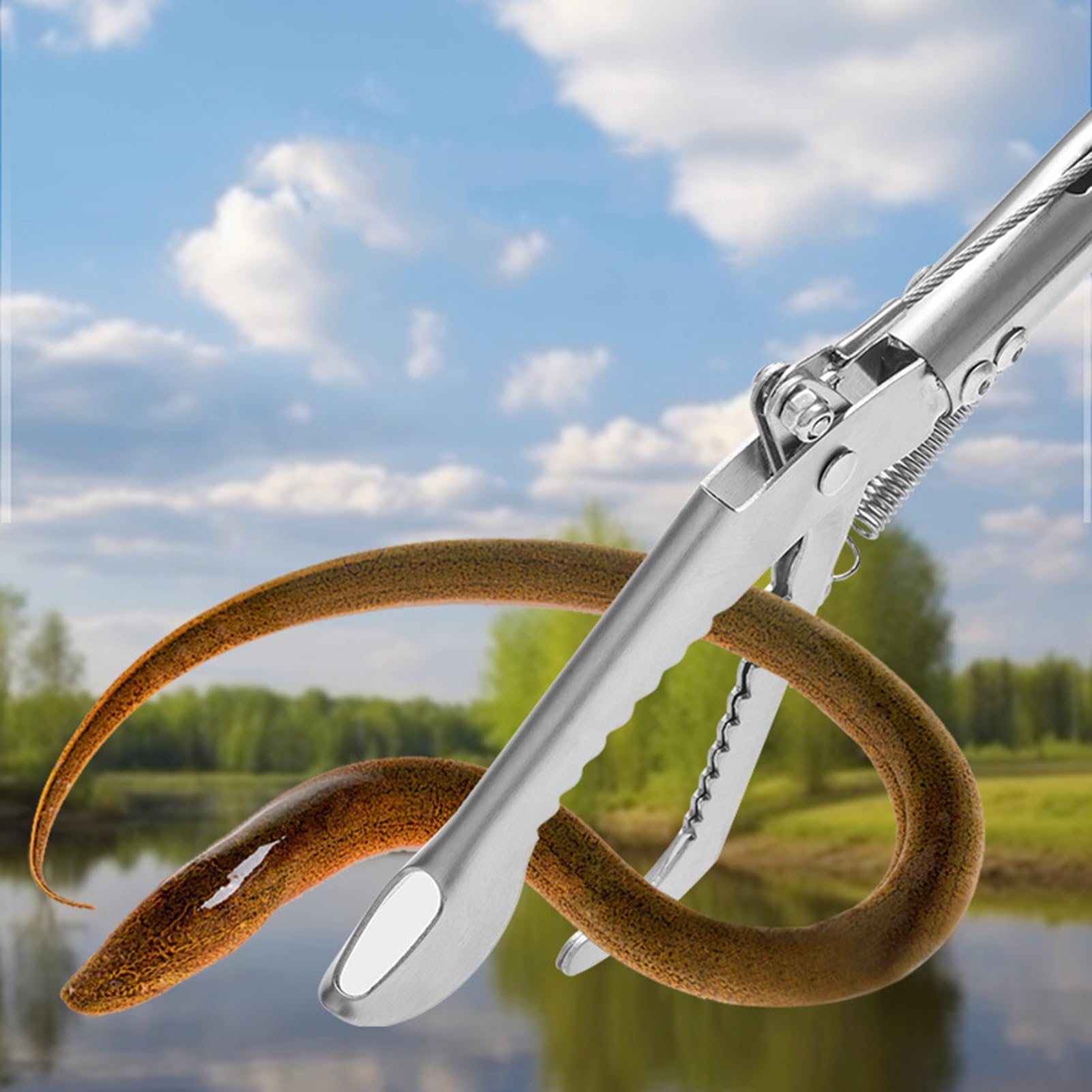 Pinza per serpenti in acciaio inox, doppia faccia seghettata, pieghevole, a ganascia larga, con manico antiscivolo, per serpenti, topi, serpenti a sonagli, argento 1
