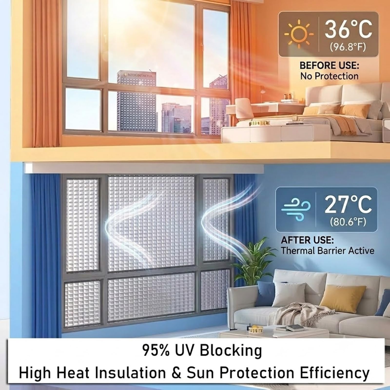 Film Fenêtre Anti Chaleur Réfléchissant, 8mm Film Isolant Thermique Réfléchissant en Aluminium avec Ventouses pour Maison, Bureau et Véranda(150x210cm)