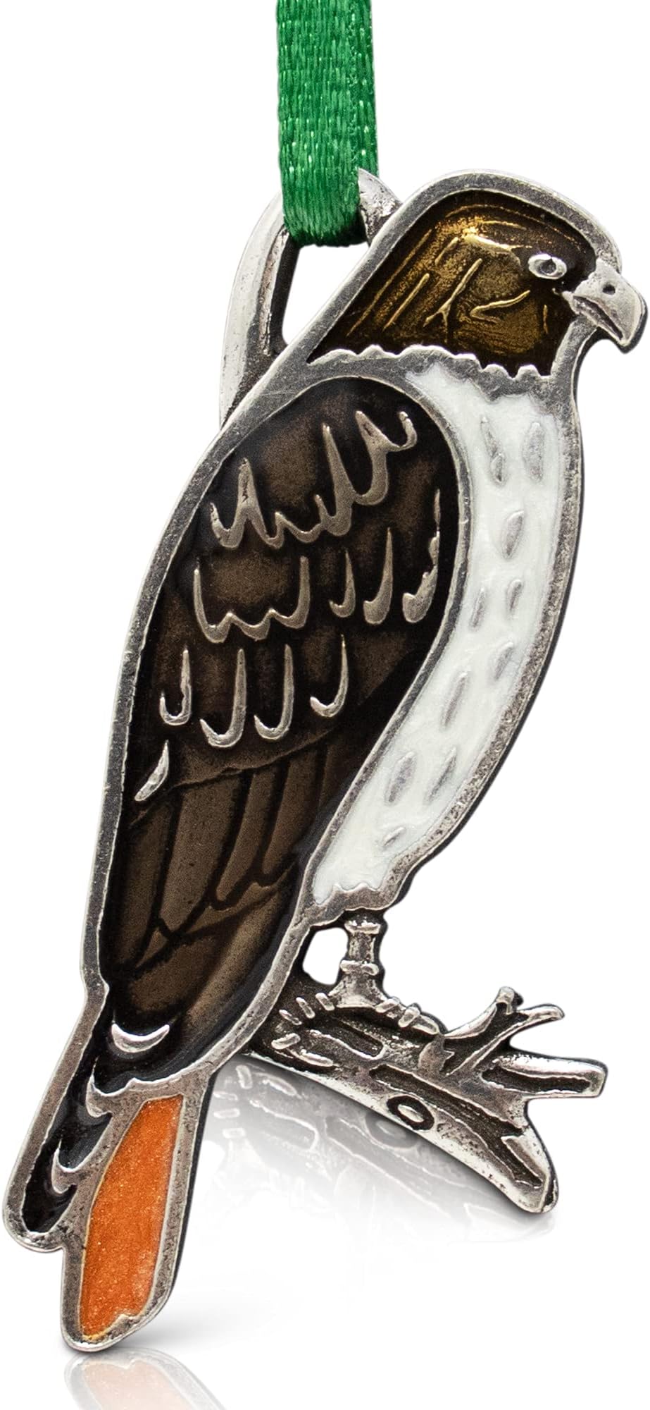 Danforth Red Tailed Hawk Ornament โ Handcrafted Pewter Bird Ornaments for Christmas Tree โ Satin Ribbon, 2" Tall by 1โ Wide, Made in USA
