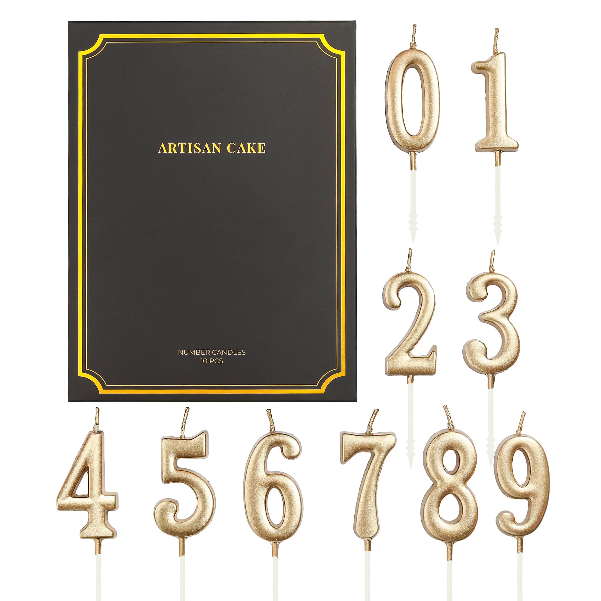 ARTISAN CAKE 10-Pieces Champagne Numeral Birthday Candles, Cake Numeral Candles Number 0-9 Glitter Cake Topper Decoration for Birthday,Wedding Anniversary,Party Celebration