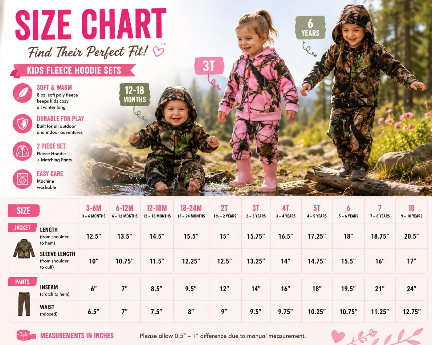 TrailCrest Kleinkind Blaze/Camo Fleece Hoodie & Hose 2-teiliges Outfit