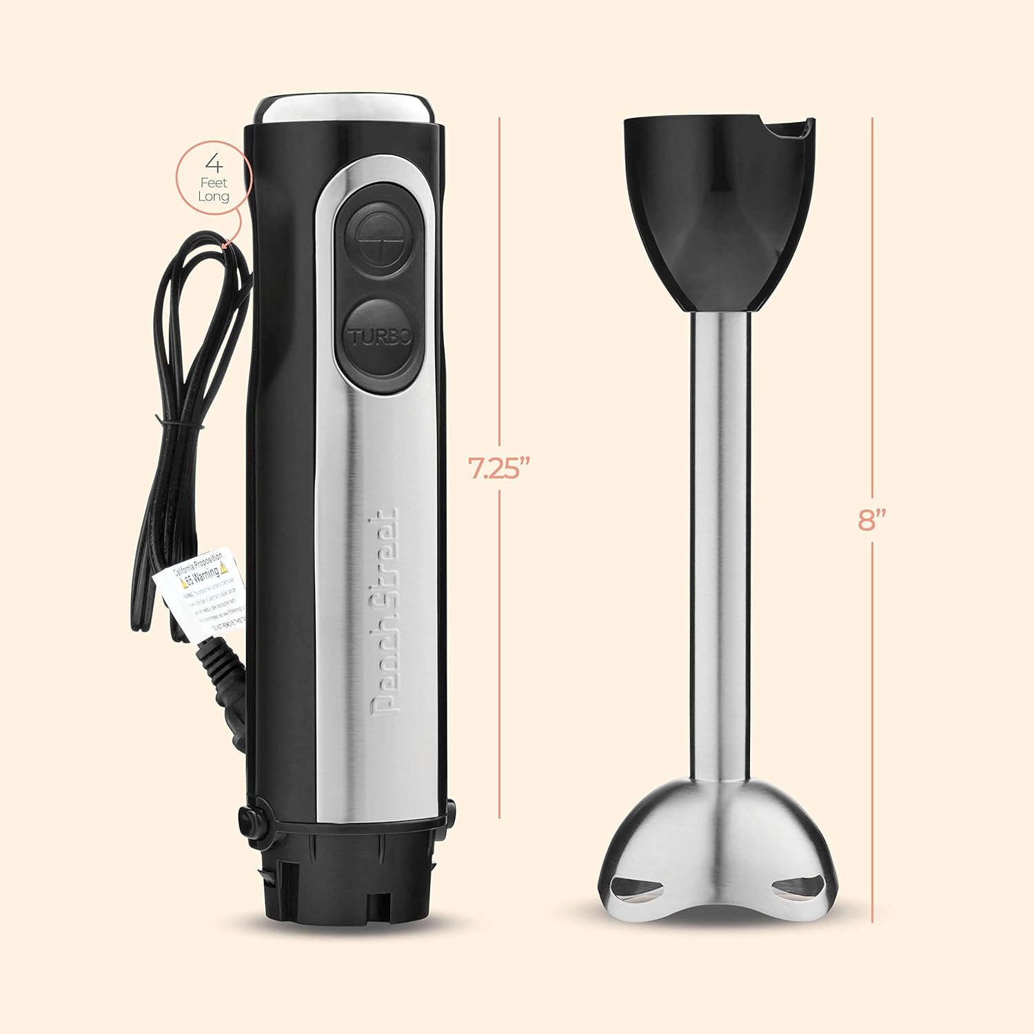 Powerful Immersion Blender, Electric Hand Blender 500 Watt with Turbo Mode, Detachable Base. Handheld Kitchen Blender Stick for Soup, Smoothie, Puree, Baby Food, 304 Stainless Steel Blades (Black): Home & Kitchen