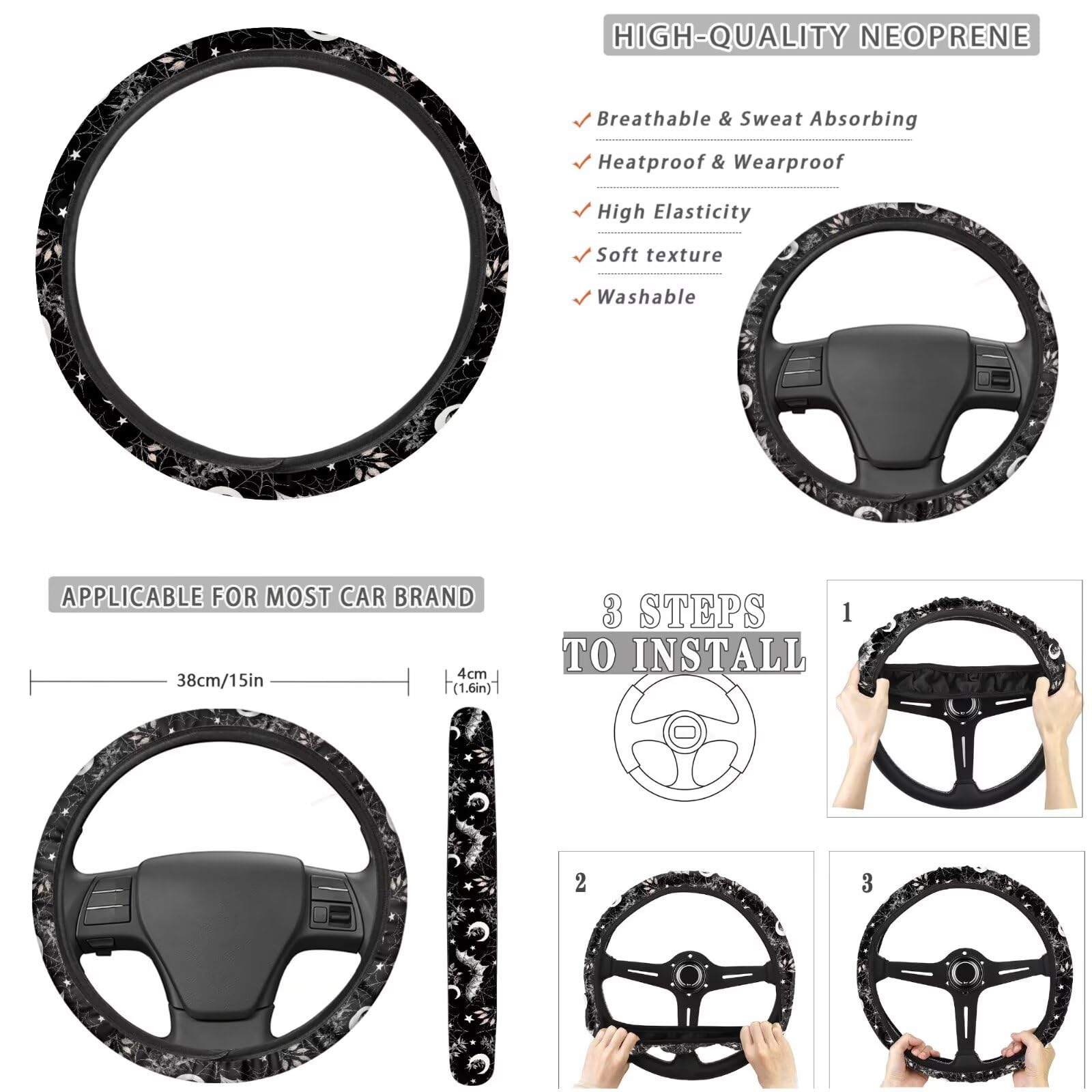 Set completo di coprisedili anteriori e posteriori per auto, con stampa di ragnatela, coprivolante e posteriore, per uomo, decorazione per interni auto, nero e grigio
