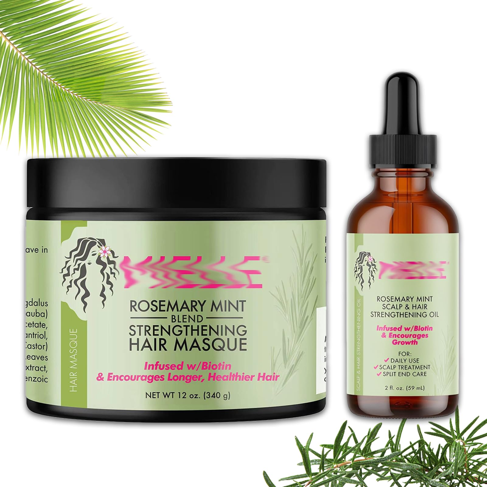 2 mascarillas de romero para el cabello, 340 g y 59 ml, aceite de romero 100% natural puro aceite de romero para el crecimiento del cabello y el cuidado de la piel, aceite de menta de romero para