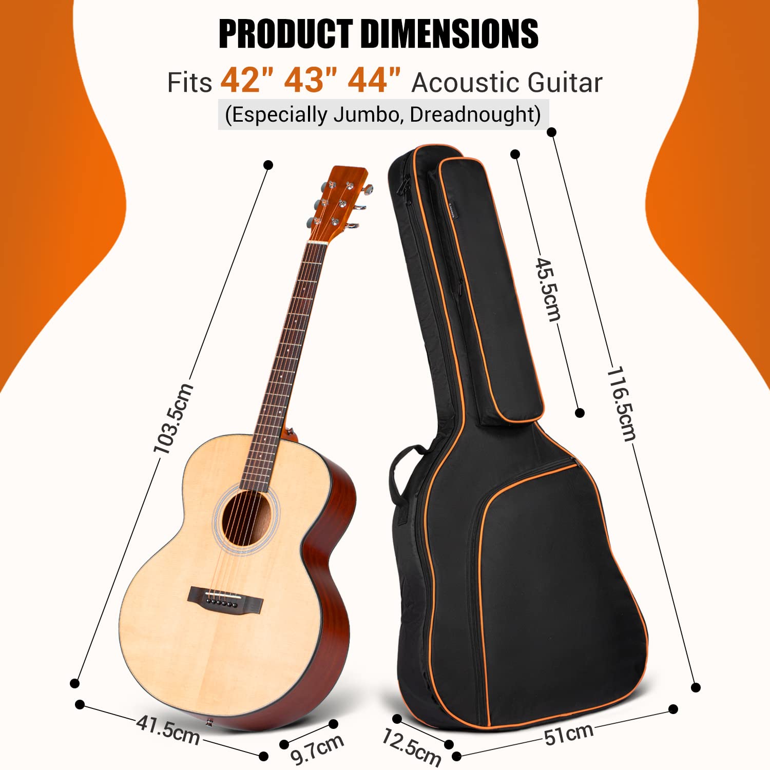 CAHAYA Borsa per Chitarra Acustica 44 Pollici Chitarra Custodia Chitarra per Jumbo e Dreadnought con 2 Modi di Trasportare
