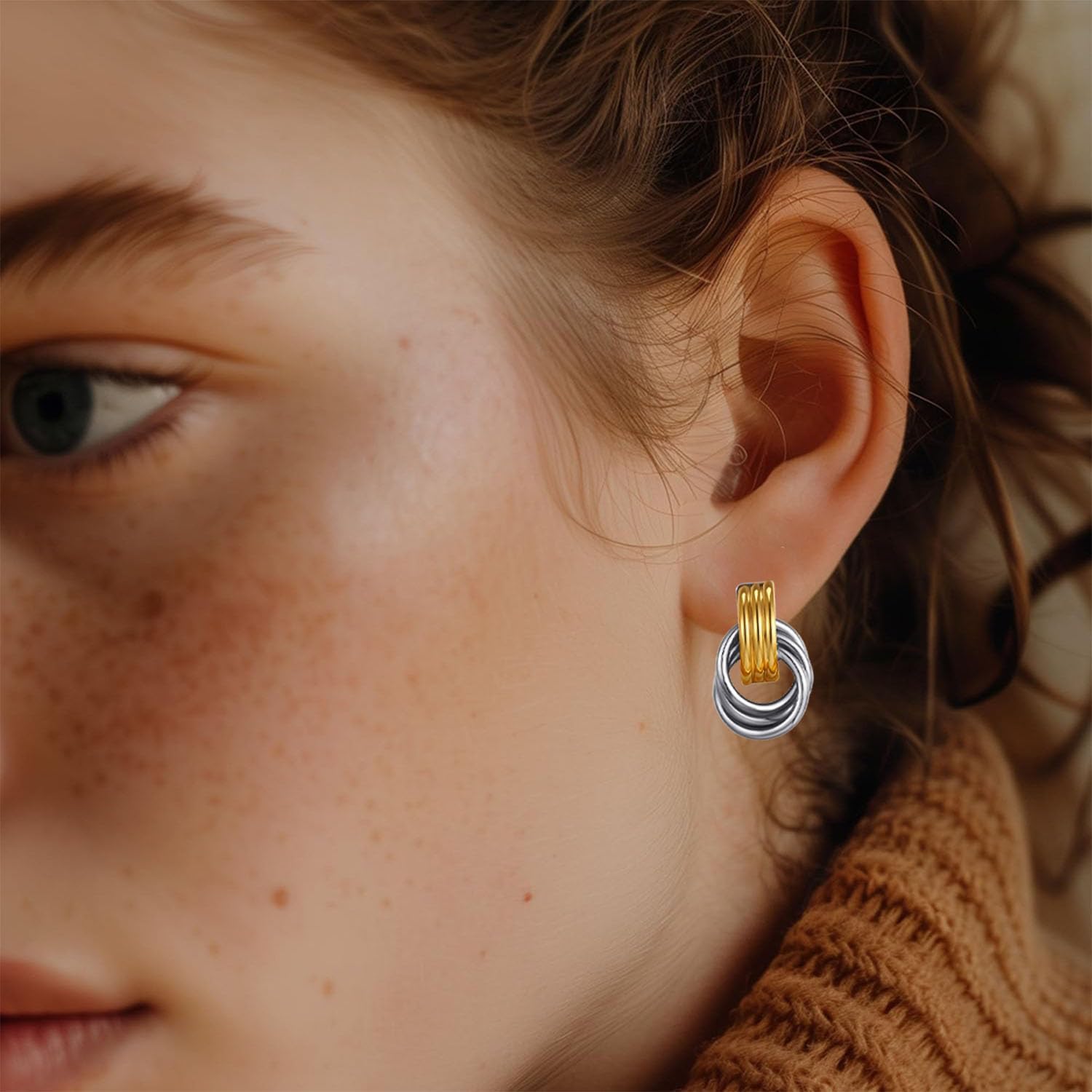 Chunky Gold and Silver Earrings for Women Two Tone Hoop Earrings Mixed Metal Geometric Hoop Huggie Earrings for Women Trendy Jewelry - Image 3