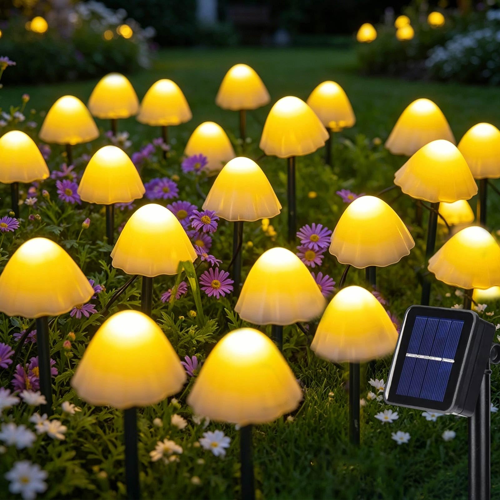 Cozymeow Solar Lichterkette Aussen 20 LED Solar Pilze Gartendeko, 2 Modi Garten Pilzlampe Wasserdicht Solarleuchten Figuren für Garten Rasen Balkon Terrassen Ostern Deko - Warmweiß