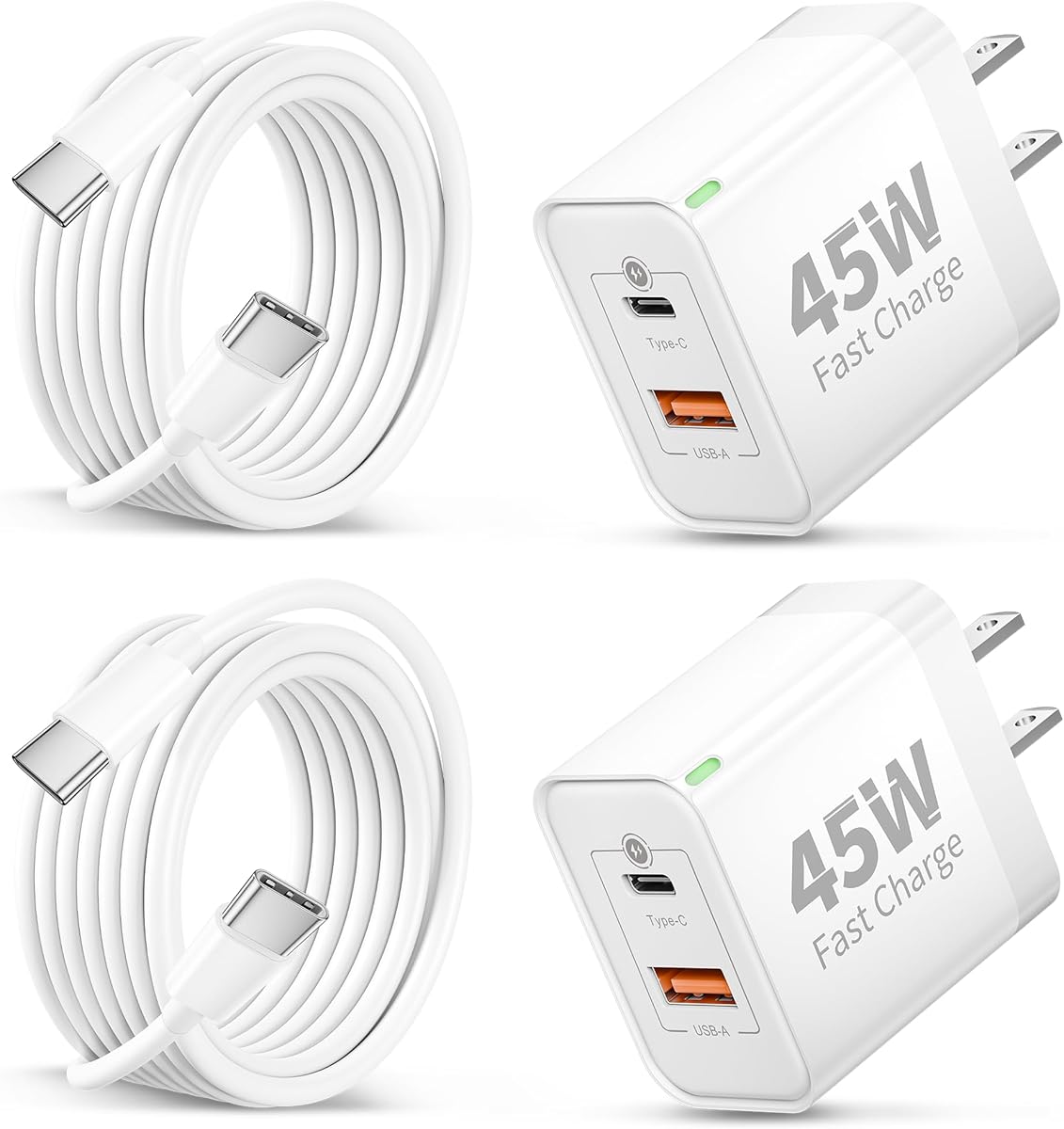 iPhone 17 16 15 Charger, 2-Pack 45W Dual Port USB C Fast Wall Charger Block with 6FT Type C Cable Charging Cord for iPhone 17/17 Pro/17 Pro Max/Air/16/16 Plus/16 Pro Max/15/15 Pro, iPad Pro/Air/Mini