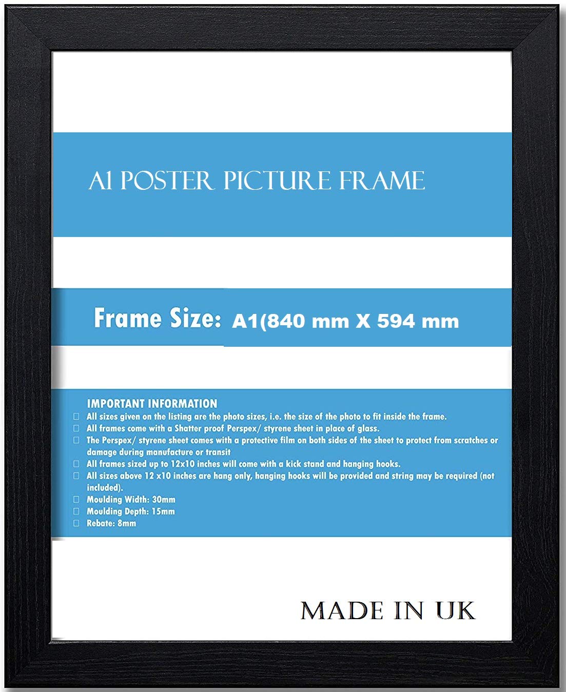 OB2H A1 BLACK PICTURE, POSTER FRAME (Black, A1(840 x 594 mm))