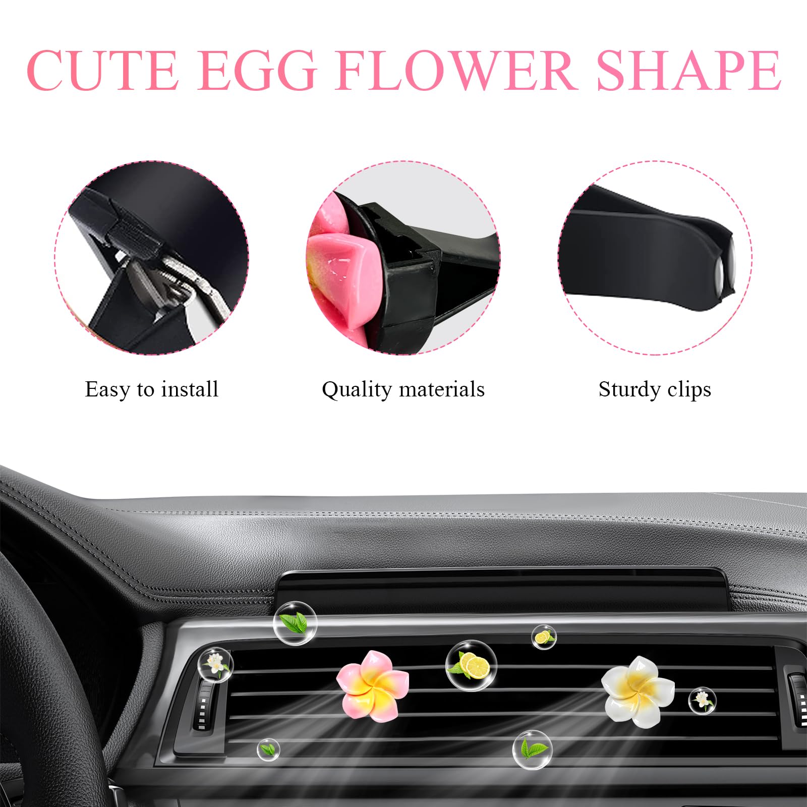 Wevdn 2 x Blumen-Auto-Lüftungs-Clips, bunte tropische Blumen, Lufterfrischer-Clips mit aromatischem Pad, Klimaanlagen-Auslass-Clip, Plumeria-Blumen-Dekoration (weiß + rosa)
