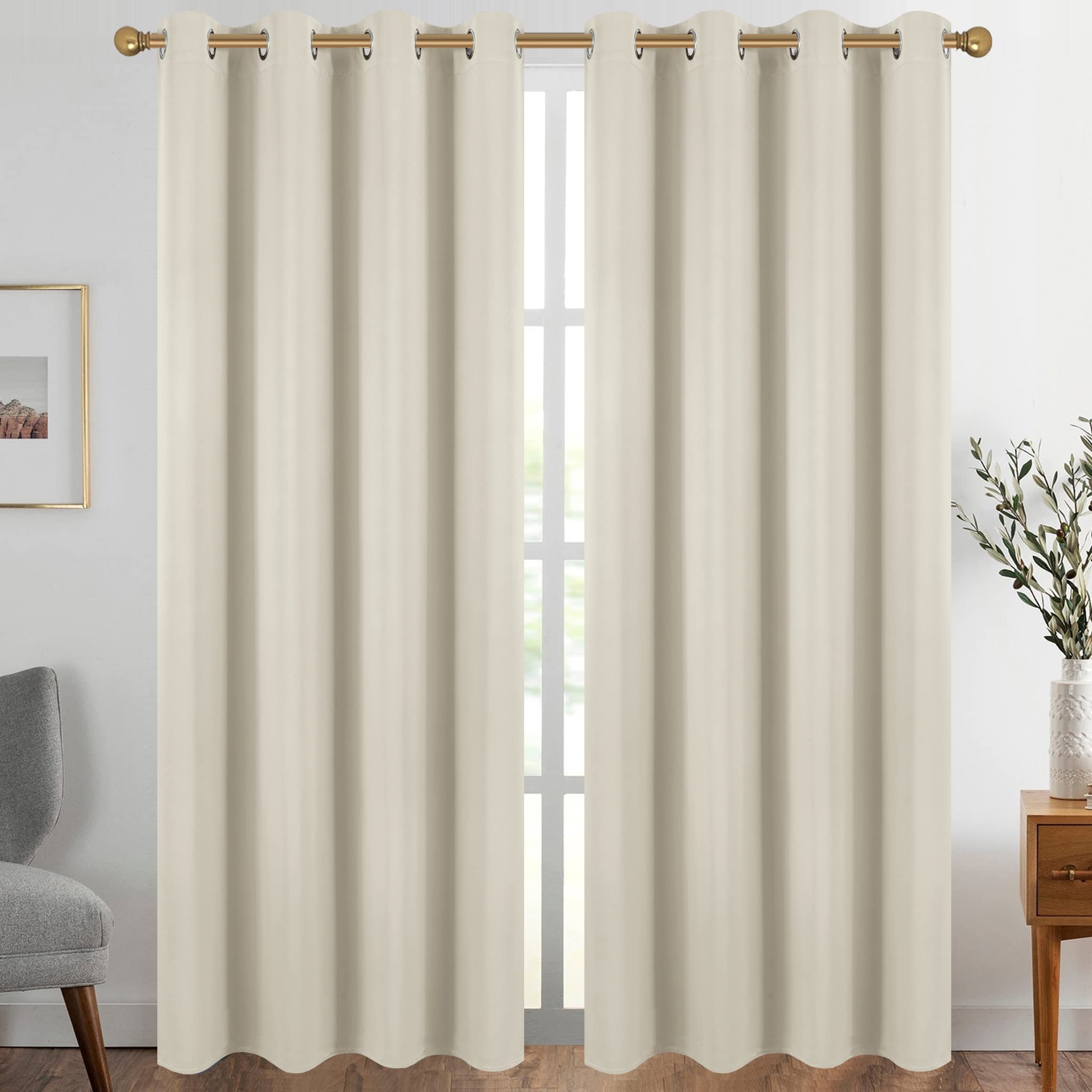 Diraysid Light Beige Grommet Blackout Curtains for Bedroom Thermal Insulated Room Darkening Curtains Drapes, 52 x 95 inch, 2 Panels