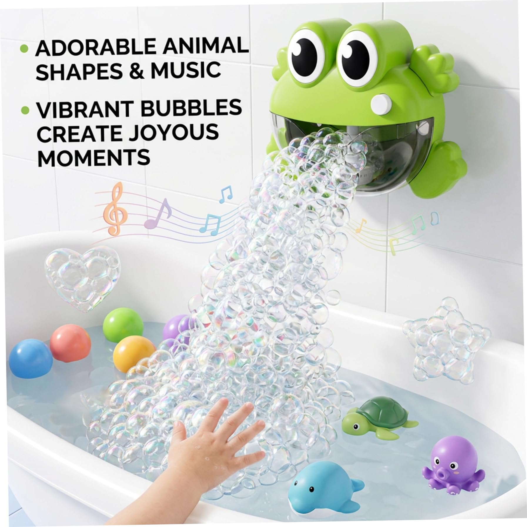 Bath Bubble Machine - One-Button Frog Bath Toy with Suction Cup, Fun Bathtub Toy for Toddlers & Kids, Green Bubble Maker for Bathtub Machine — view 5