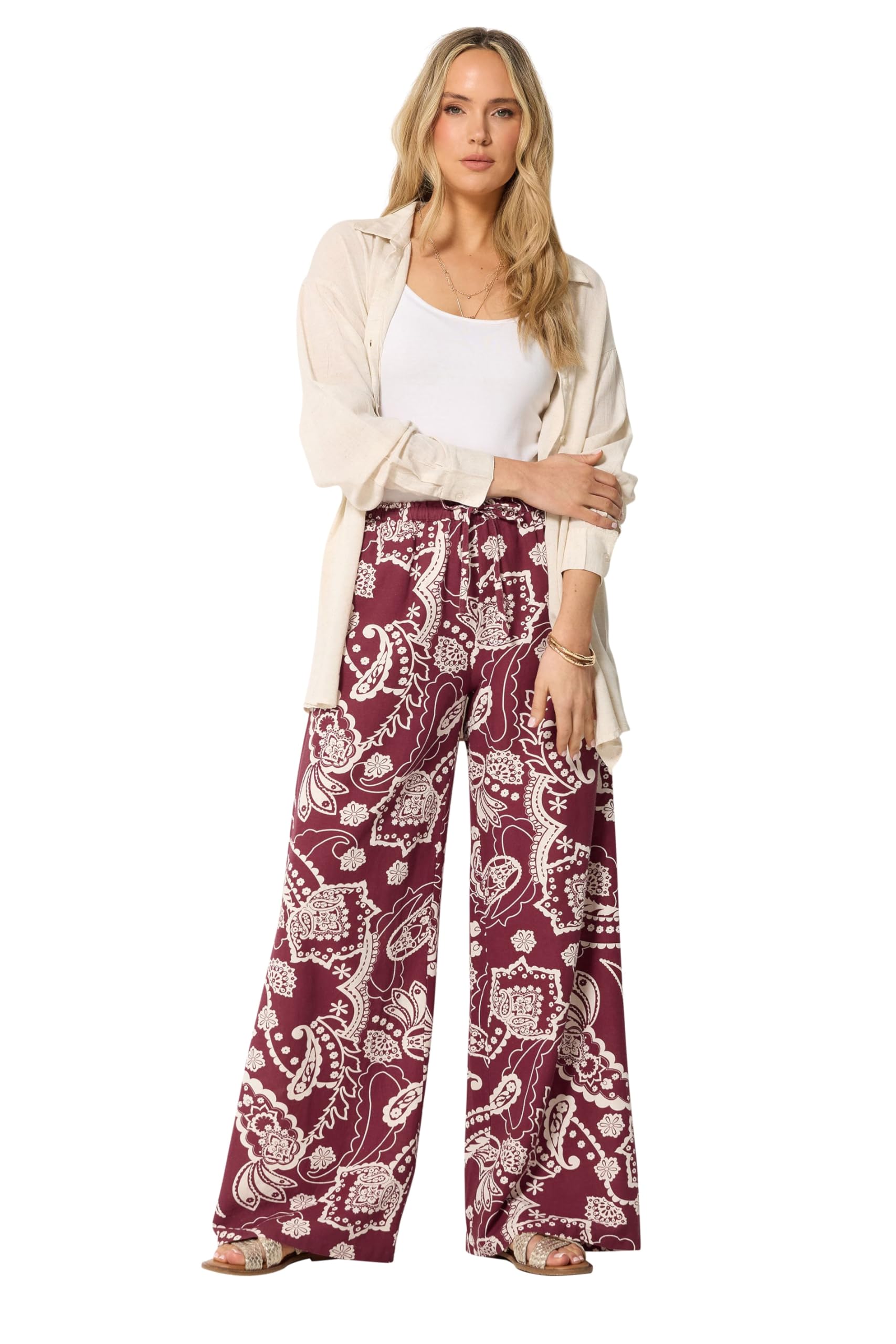 Long Tall Sally Women's Wide Leg Trousers - Burgundy - Size 16L
