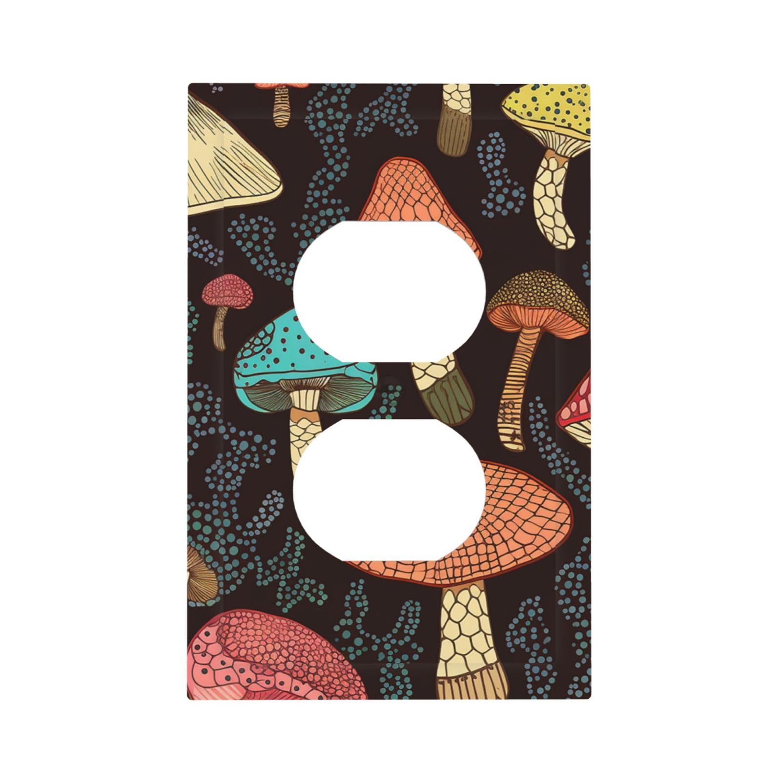 1-Gang Decorator Wall Plate Mushroom Light Switch Cover Single Gang Receptacle Outlet Wall Plate Mid Size 5" x 3" Wallplate Unbreakable Polycarbonate Outlet Faceplates Covers