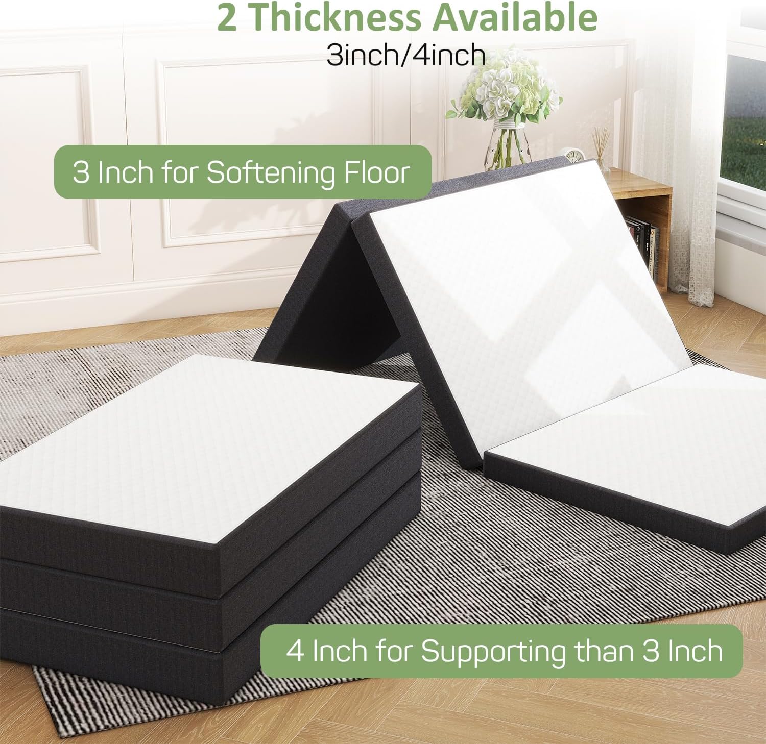4 Inch Folding Mattress Twin XL Size, Foldable Floor Memory Foam Mattress, Portable Camping Mattress, CertiPUR-US Certified Collapsible Bed Mattress Pad
